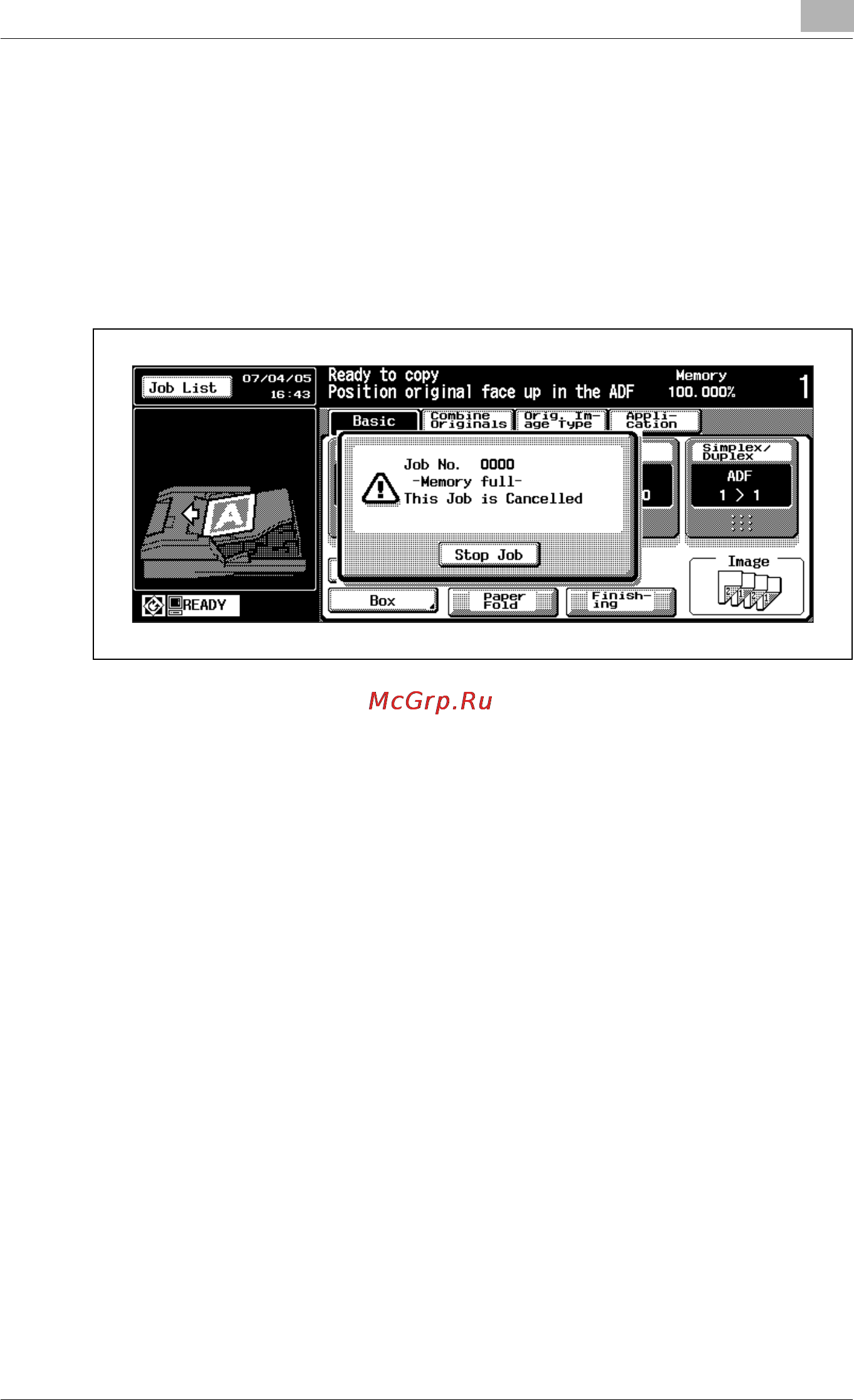 Konica Minolta bizhub PRO 920 [123/980] If memory full message is displayed memory overflow