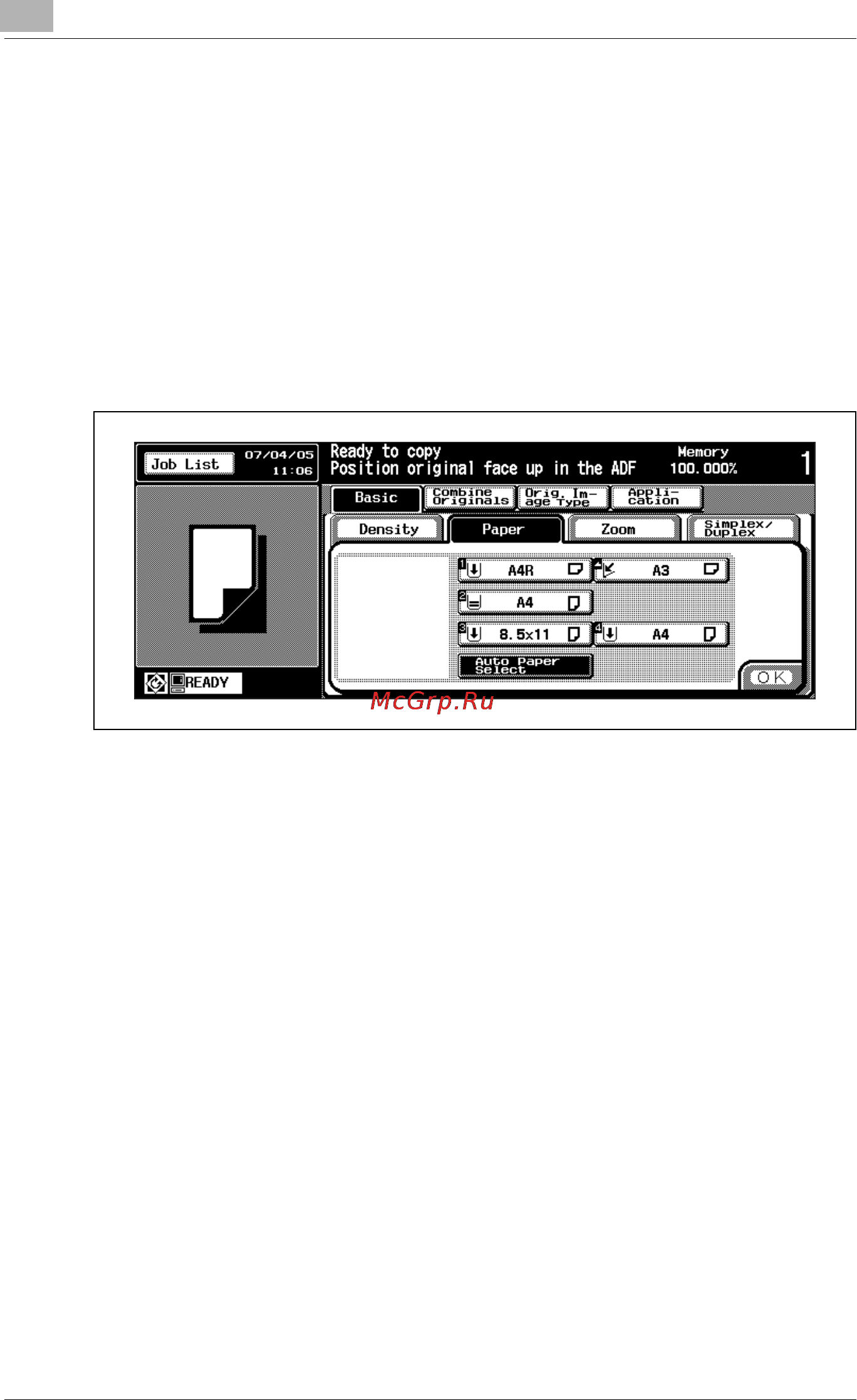 Konica Minolta bizhub PRO 920 [180/980] To set auto paper select