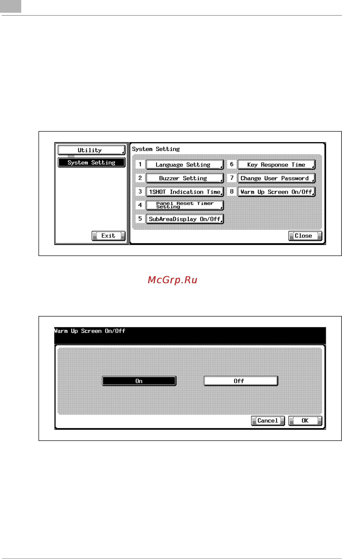 Konica Minolta bizhub PRO 920 [476/980] Warm up screen on off