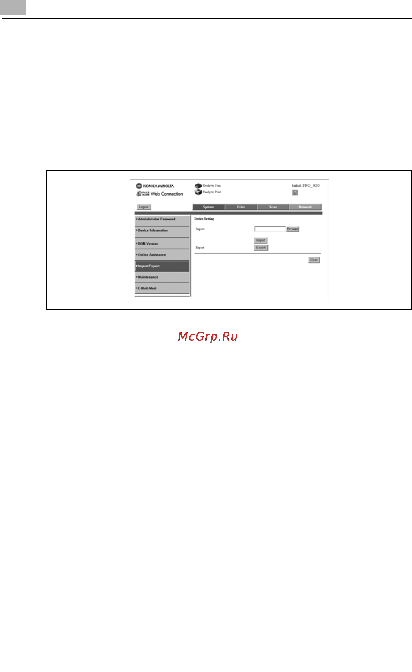 Konica Minolta bizhub PRO 920 [804/980] Import export
