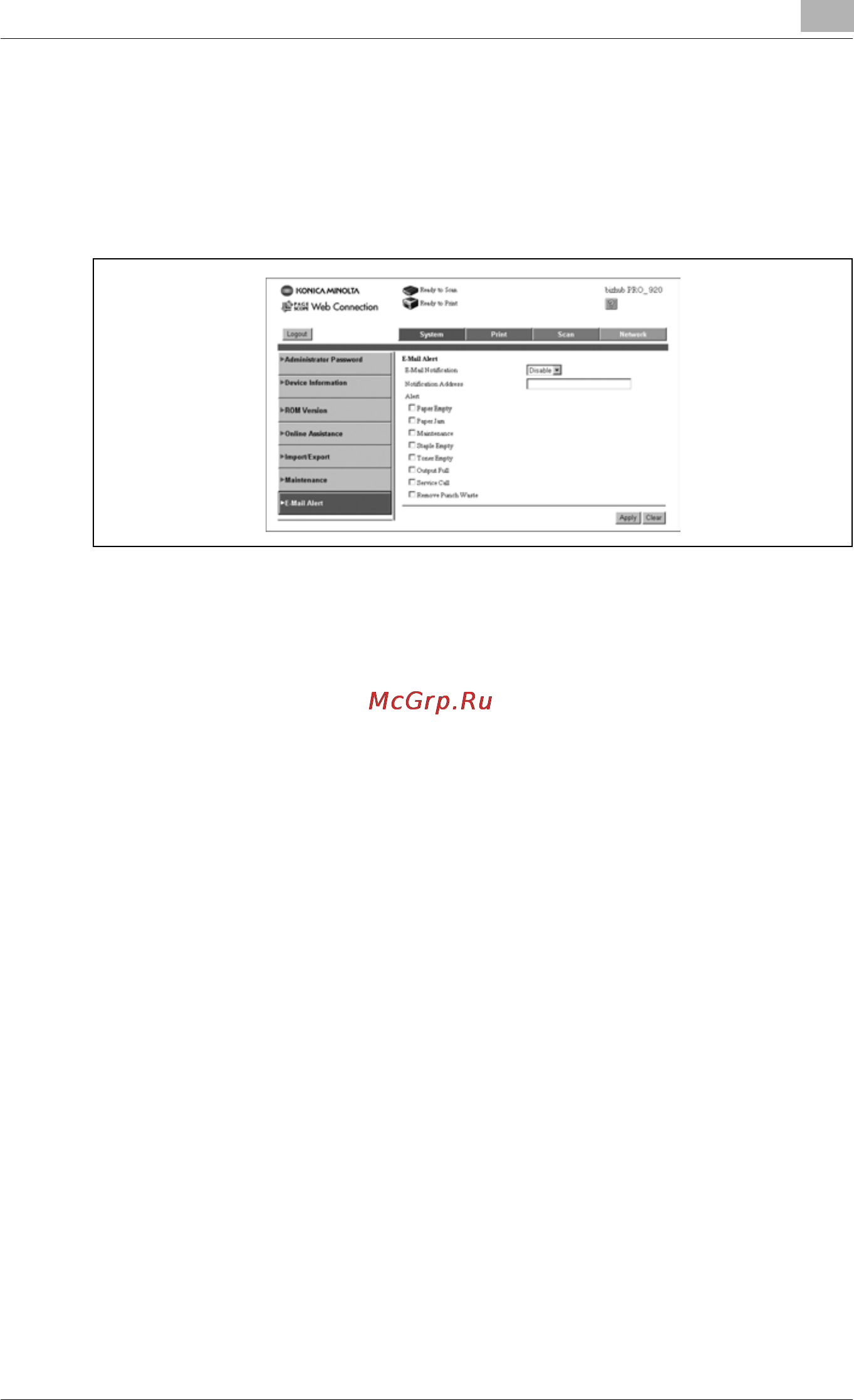 Konica Minolta bizhub PRO 920 [807/980] Alert mail