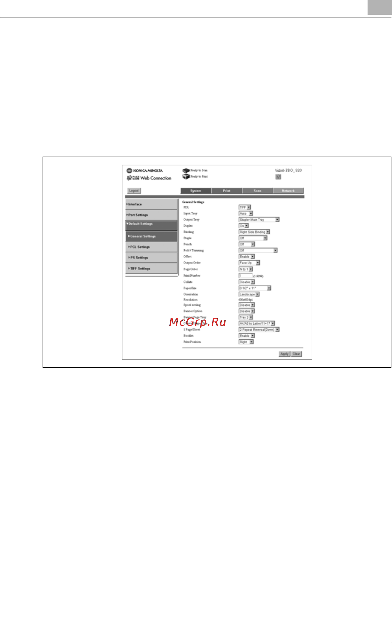 Konica Minolta bizhub PRO 920 [809/980] Default settings