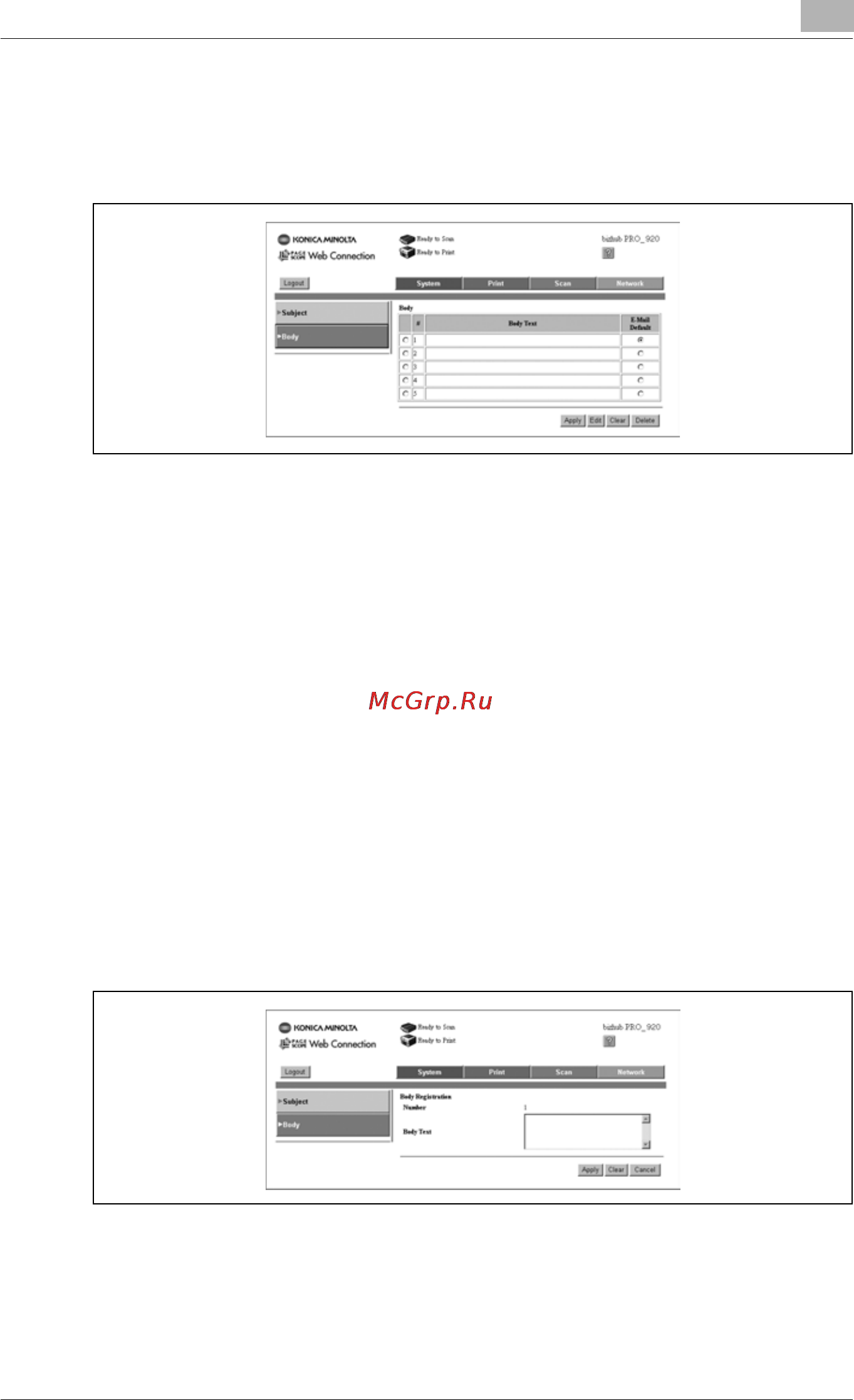 Konica Minolta bizhub PRO 920 [815/980] Body registration