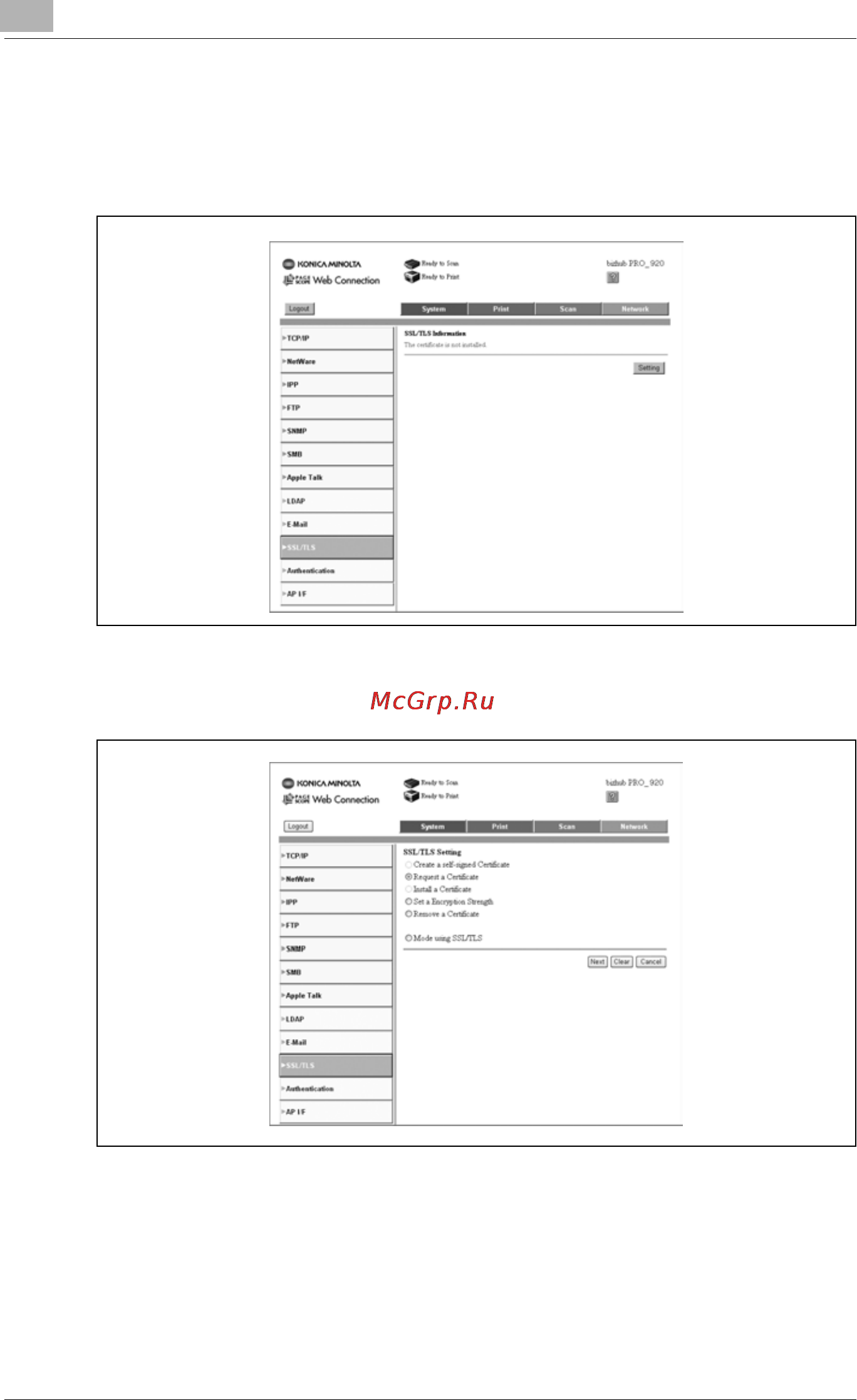 Konica Minolta bizhub PRO 920 [838/980] If a certificate has been installed requesting a certificate to switch information