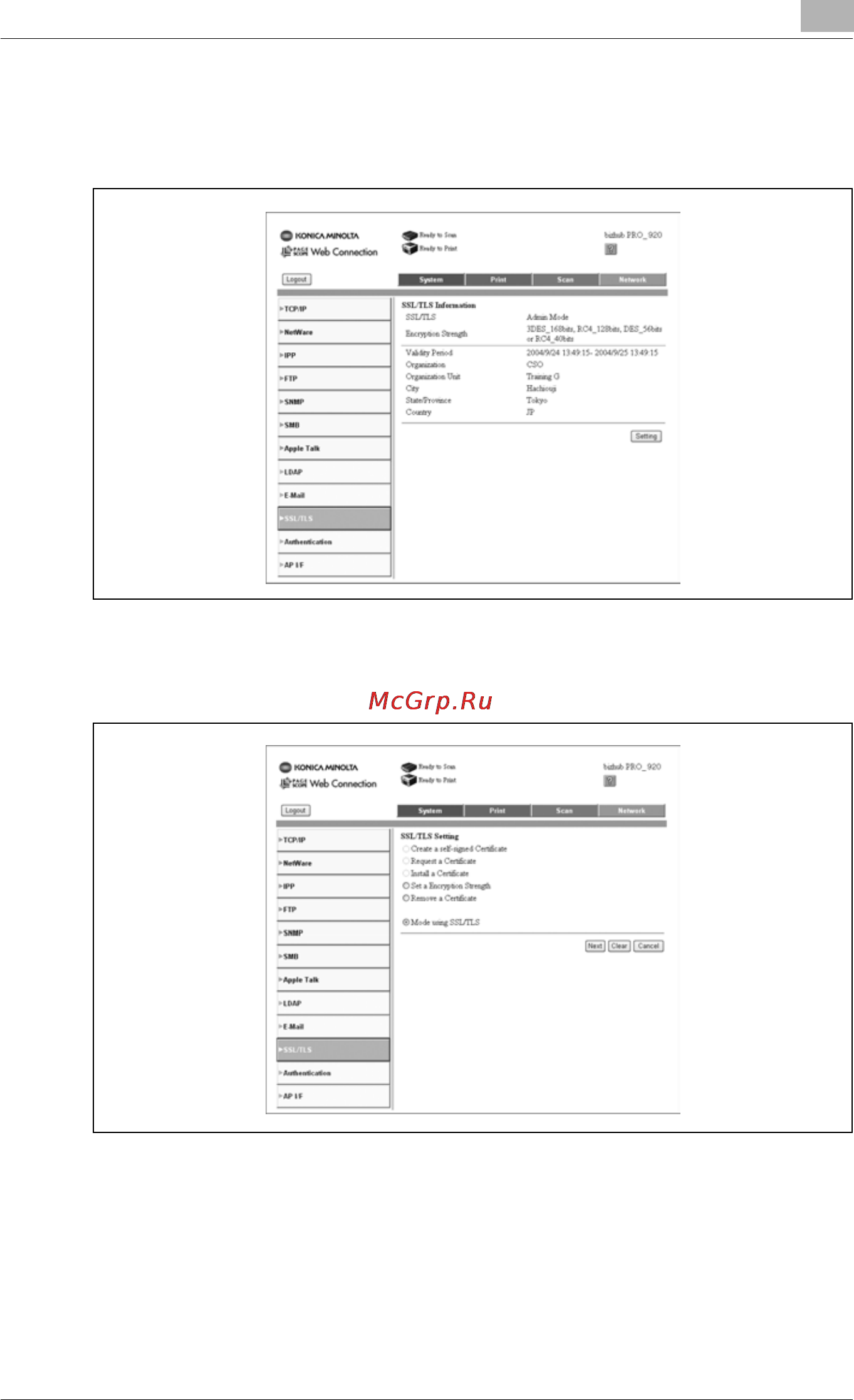 Konica Minolta bizhub PRO 920 [843/980] Changing mode using ssl tls