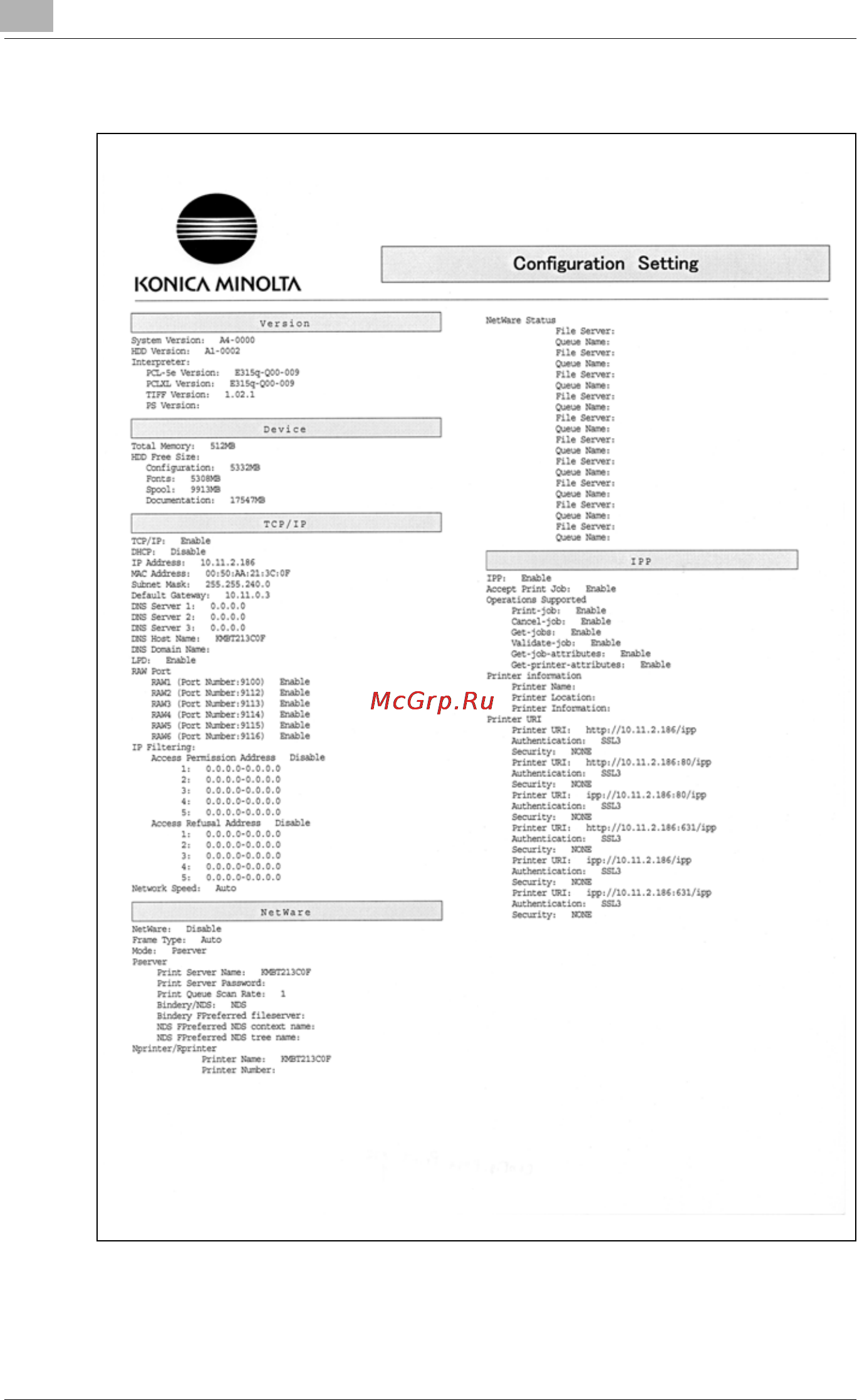 Konica Minolta bizhub PRO 920 [942/980] Configuration setting