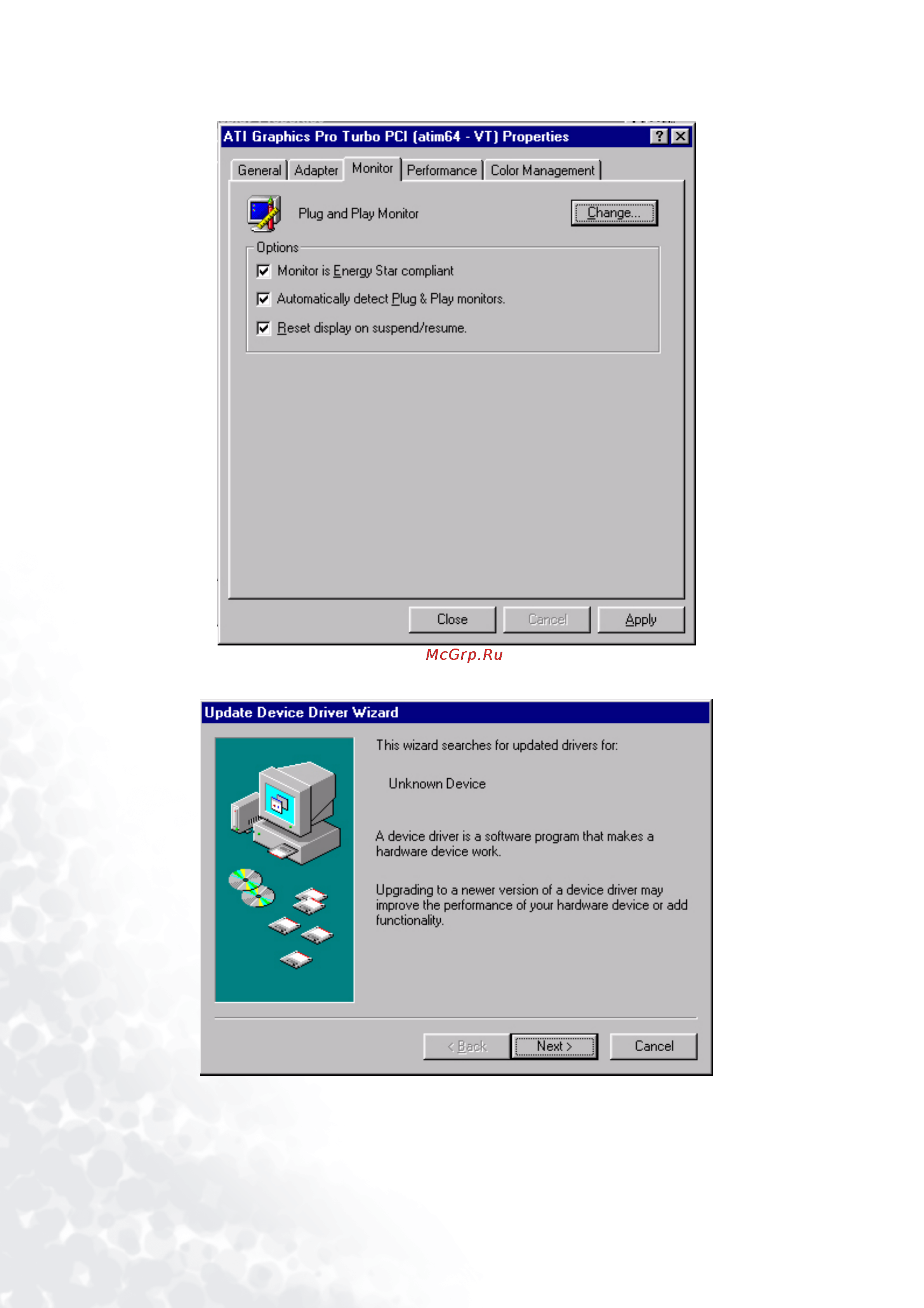 Benq FP556s [16/56] Select the monitor tab click the change button in the top right corner