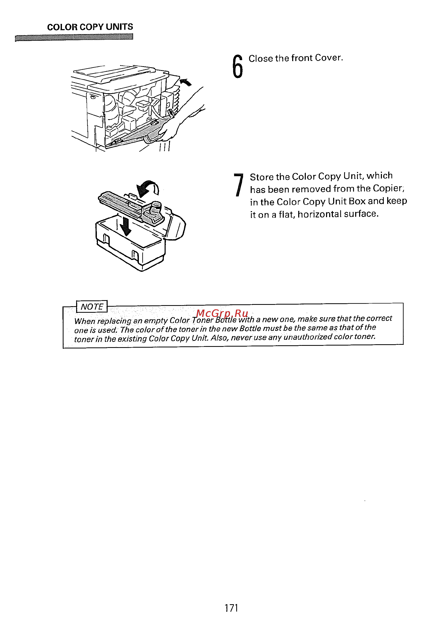 Konica Minolta EP5400 [186/296] Store the color copy unit which has been removed from the copier in the color copy unit box and keep it on a flat horizontal surface