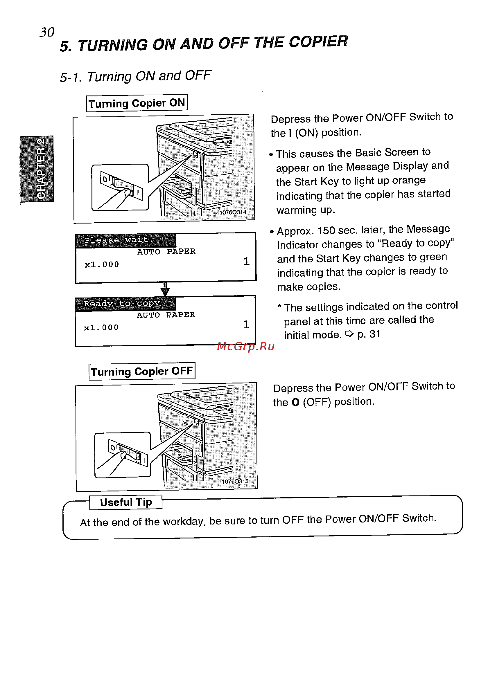 Konica Minolta EP5425 [44/170] Turning on and off the copier