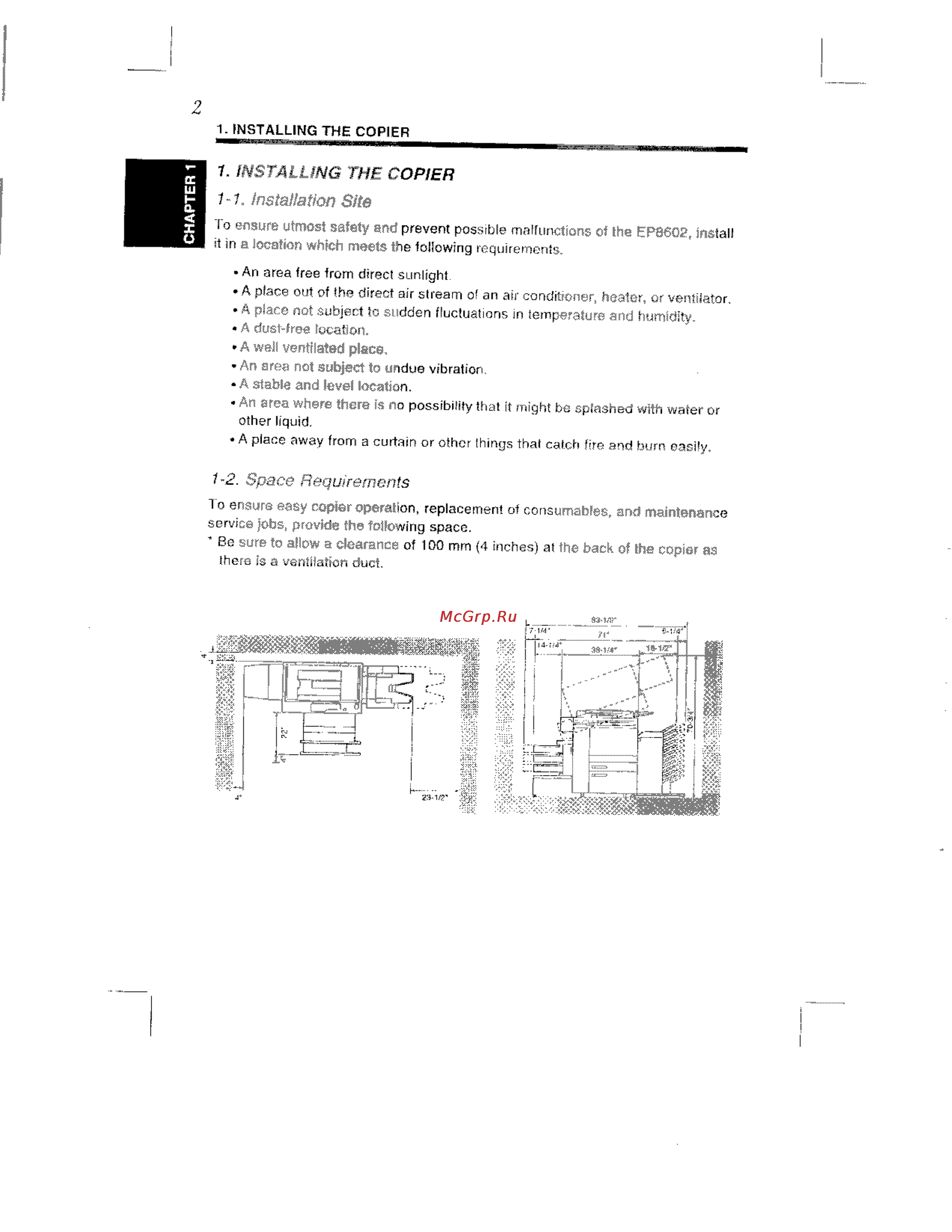 Konica Minolta EP8602 [13/168] 1 installation site