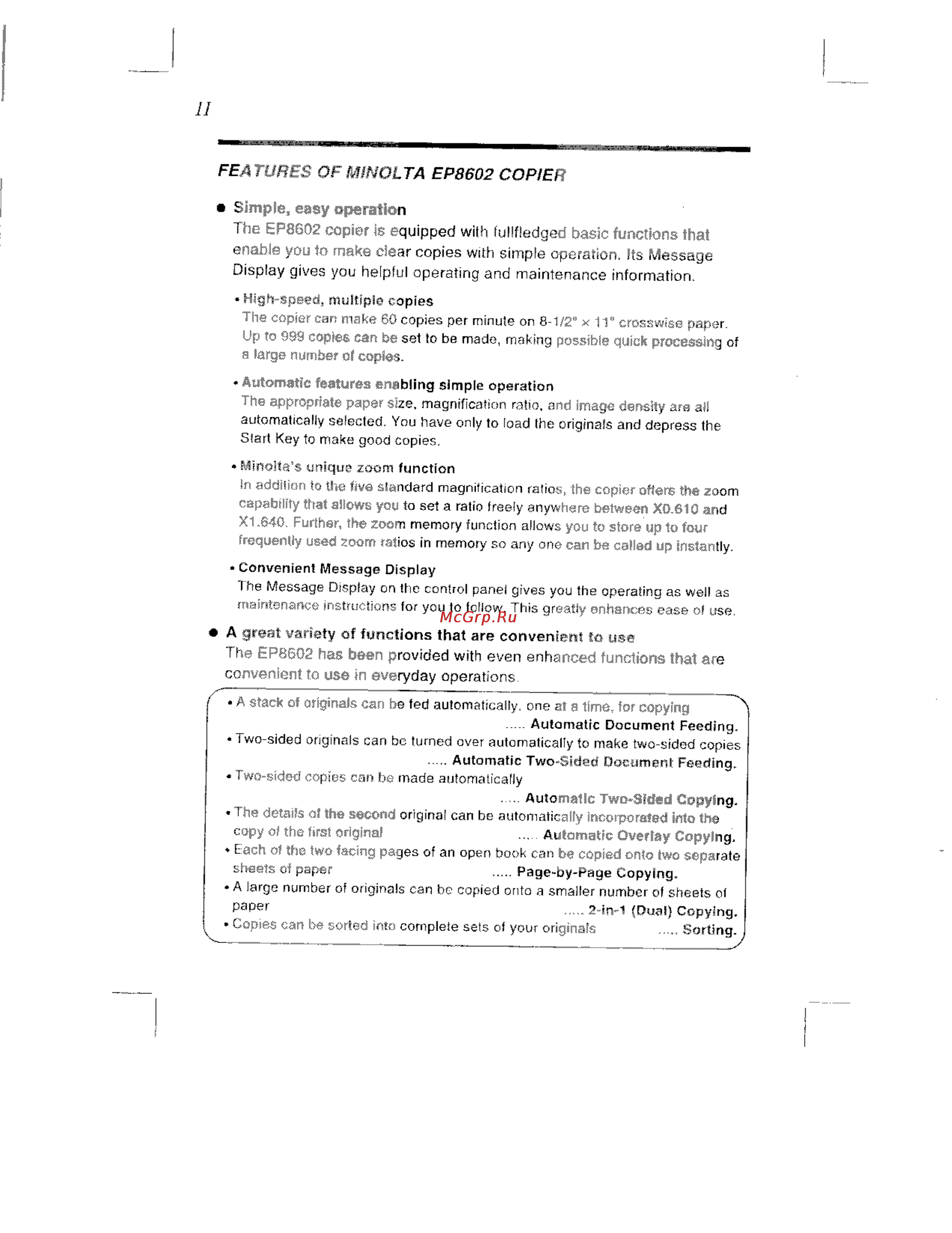 Konica Minolta EP8602 [4/168] Features of minolta ep8602 copier