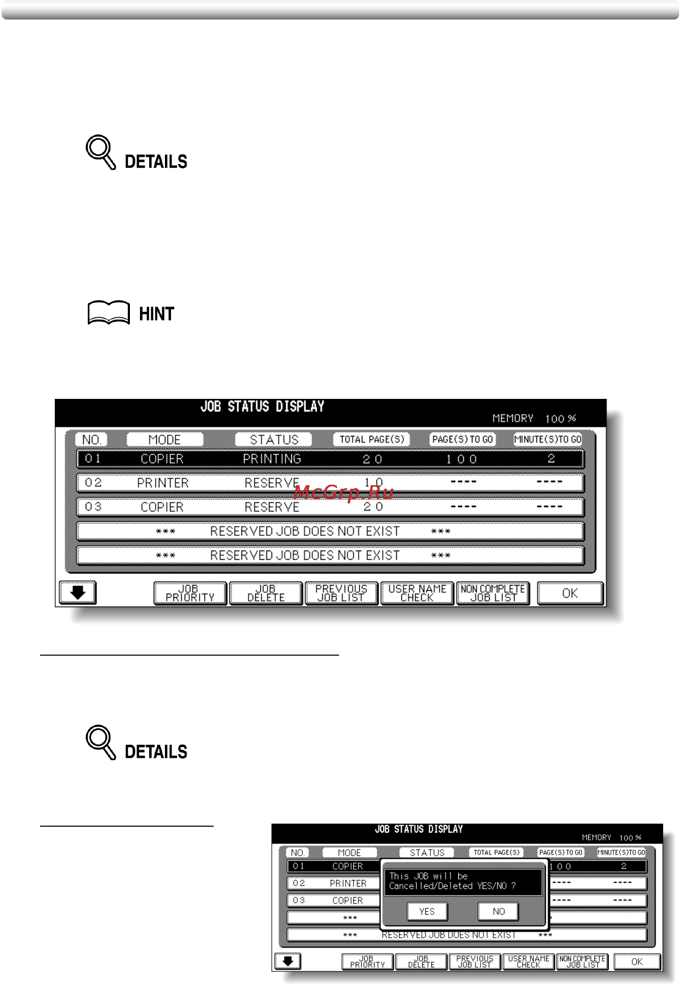 Konica Minolta CF5001 [106/432] To check control jobs in progress job status screen