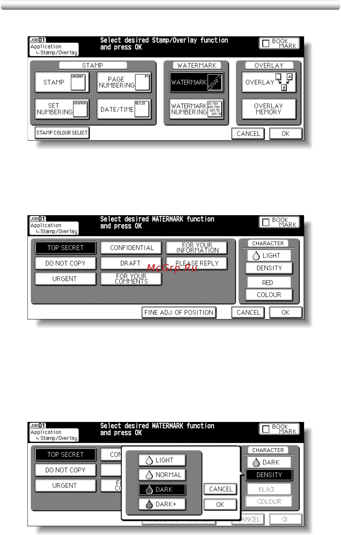 Konica Minolta CF5001 [291/432] Printing watermark onto copies stamp continued