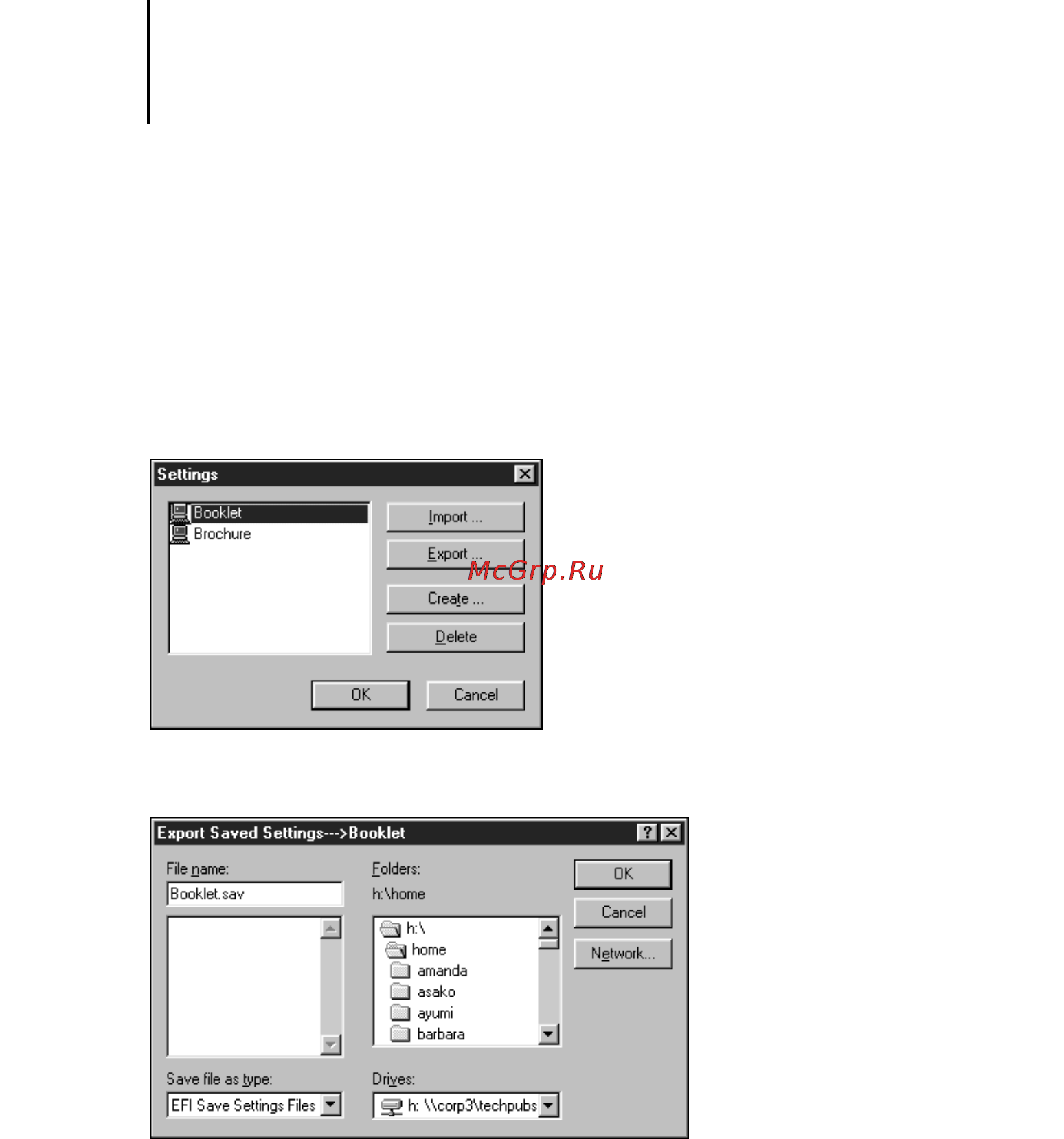 Konica Minolta CF9001 [25/126] The ﬁle name must include the sav extension and can be up to eight characters long not including the extension the ﬁle name does not have to match the settings name
