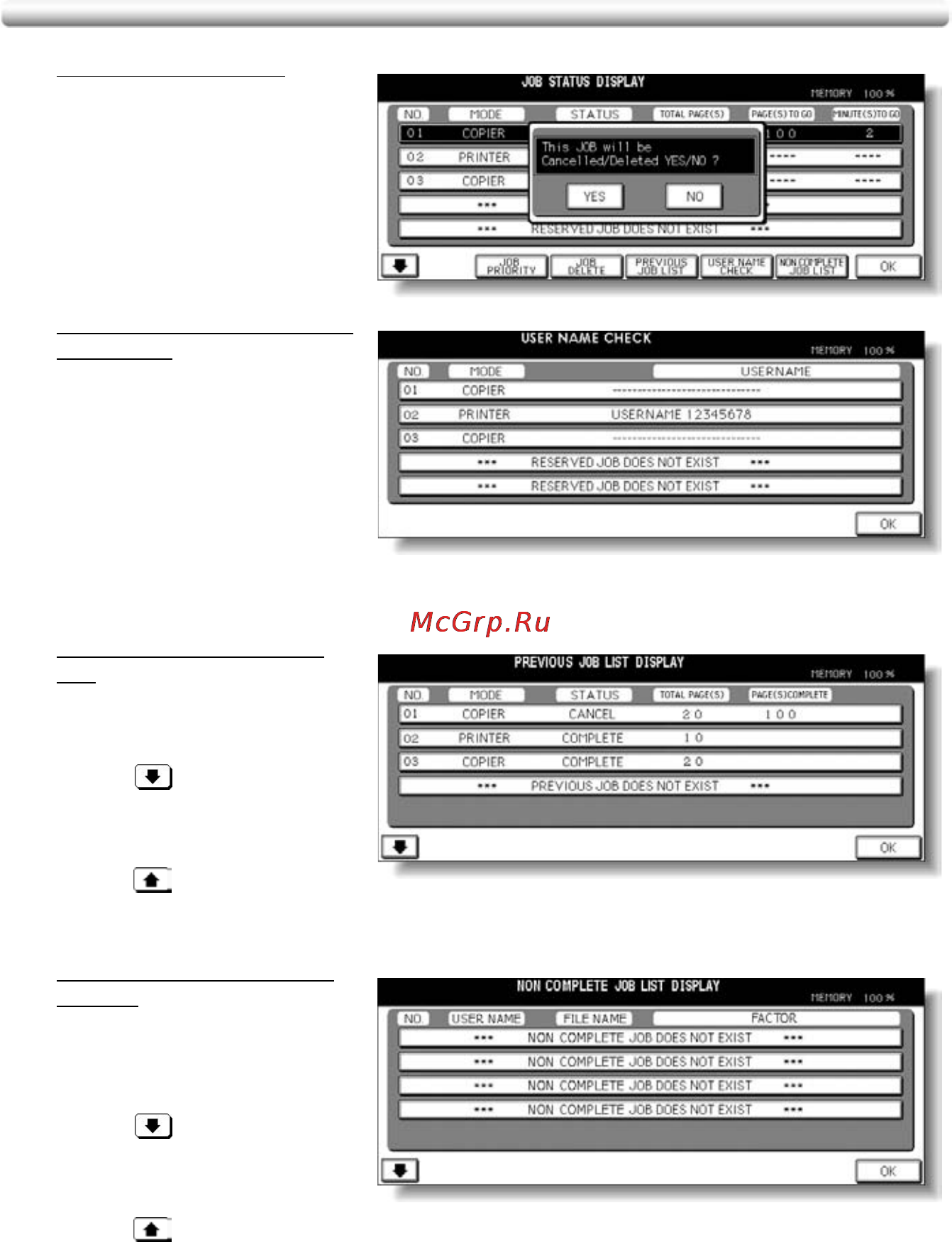 Konica Minolta bizhub PRO C500 [110/466] To check control jobs in progress job status screen