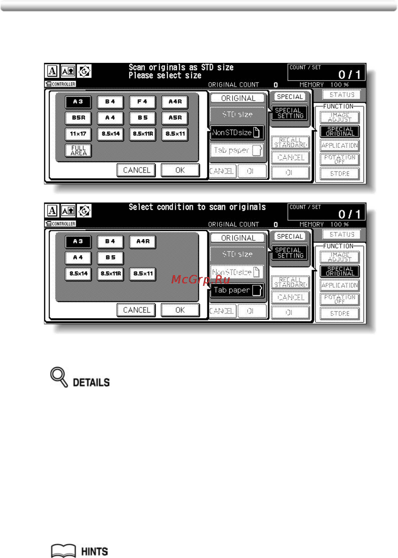 Konica Minolta bizhub PRO C500 [247/466] Copying non standard size originals original form