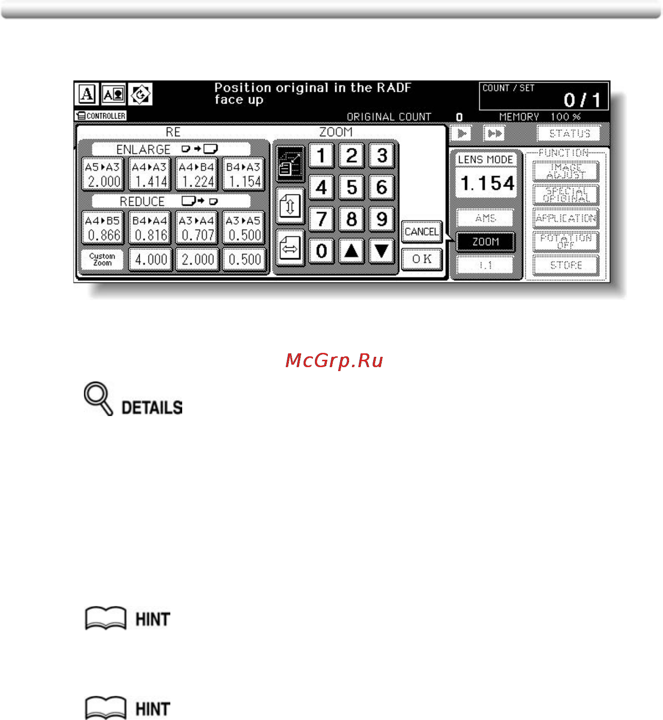 Konica Minolta bizhub PRO C500 [93/466] Selecting magnification ratio lens mode