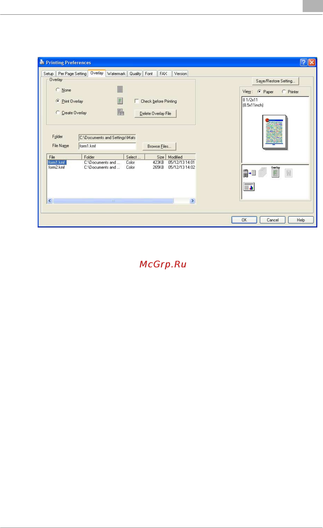 Konica Minolta bizhub C450 [135/380] Specifying the overlay tab settings
