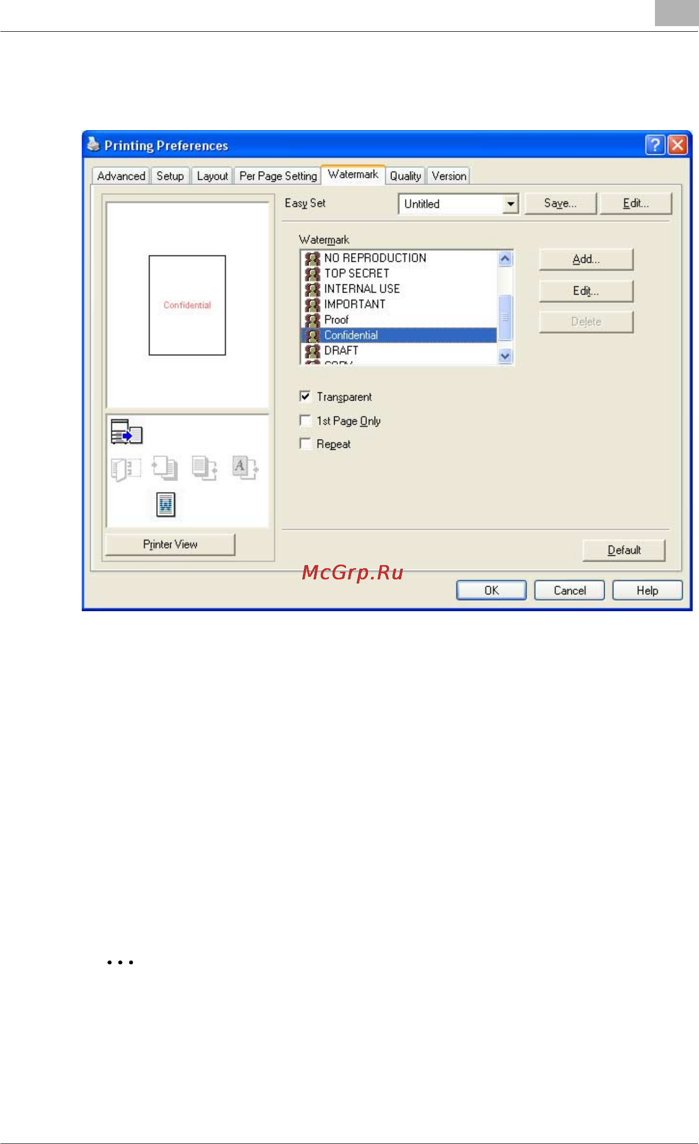 Konica Minolta bizhub C450 [182/380] Specifying the watermark tab settings