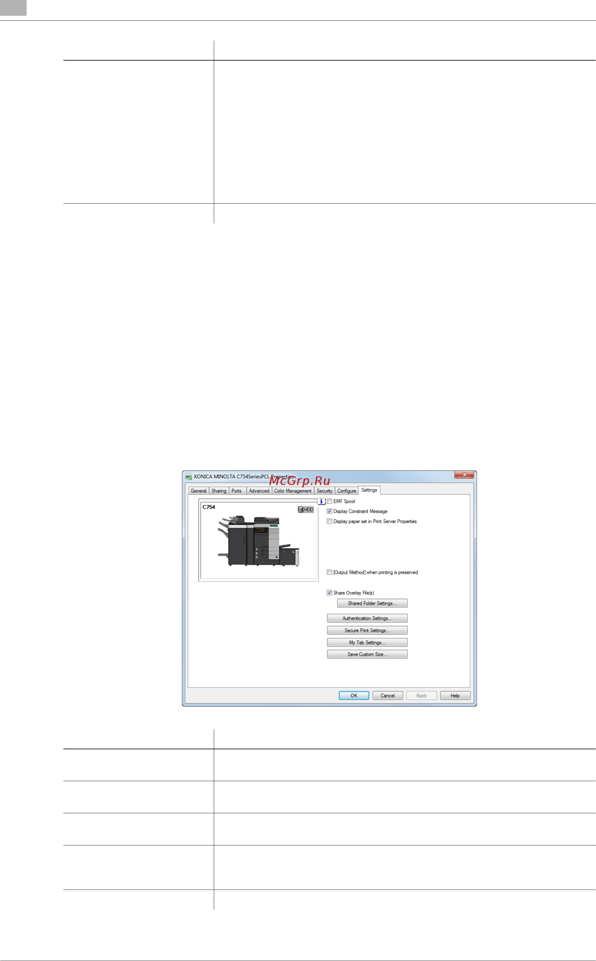 Konica Minolta bizhub C654 [112/284] Available operations in the settings tab