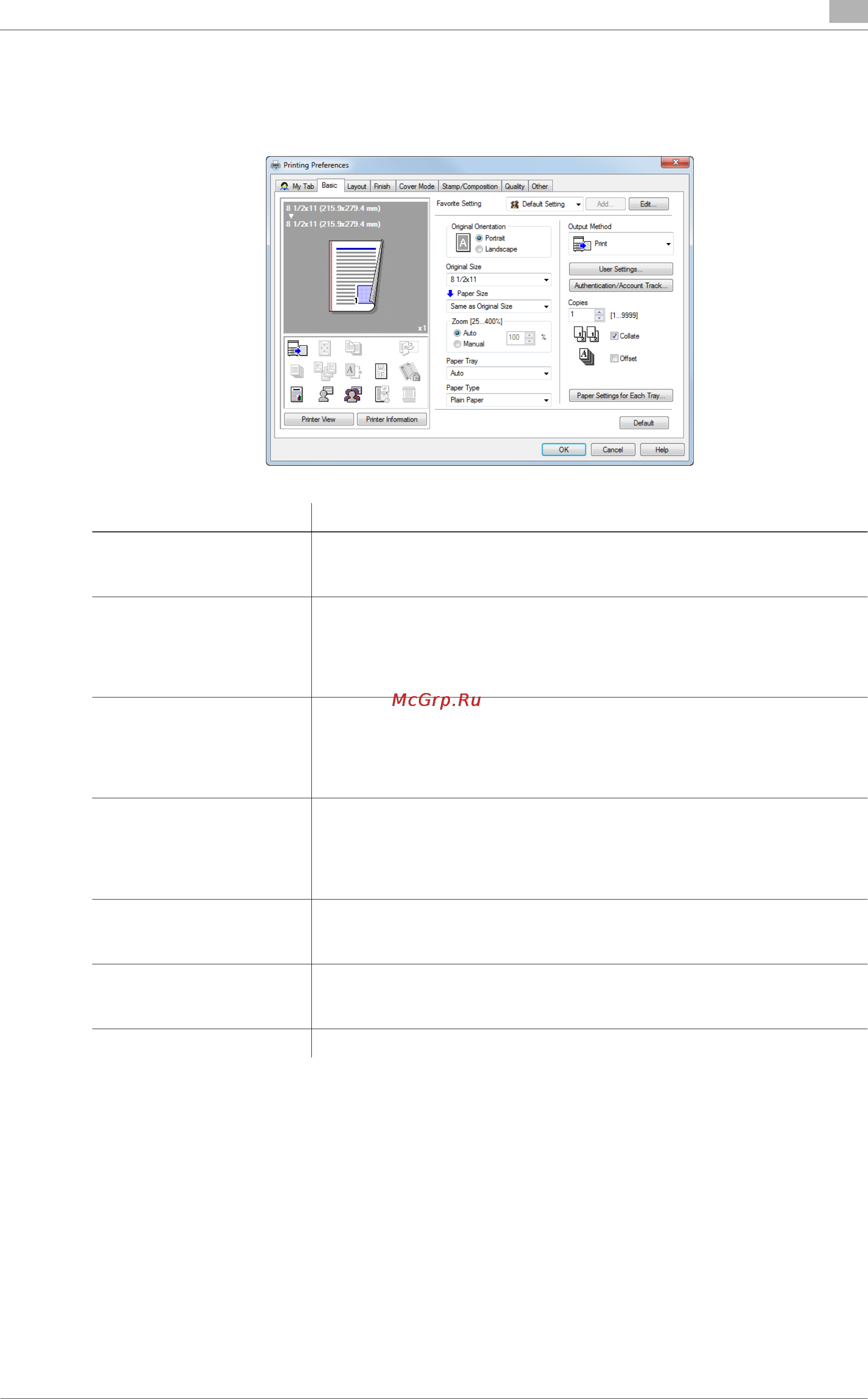 Konica Minolta bizhub C754 [117/284] Available operations in the basic tab