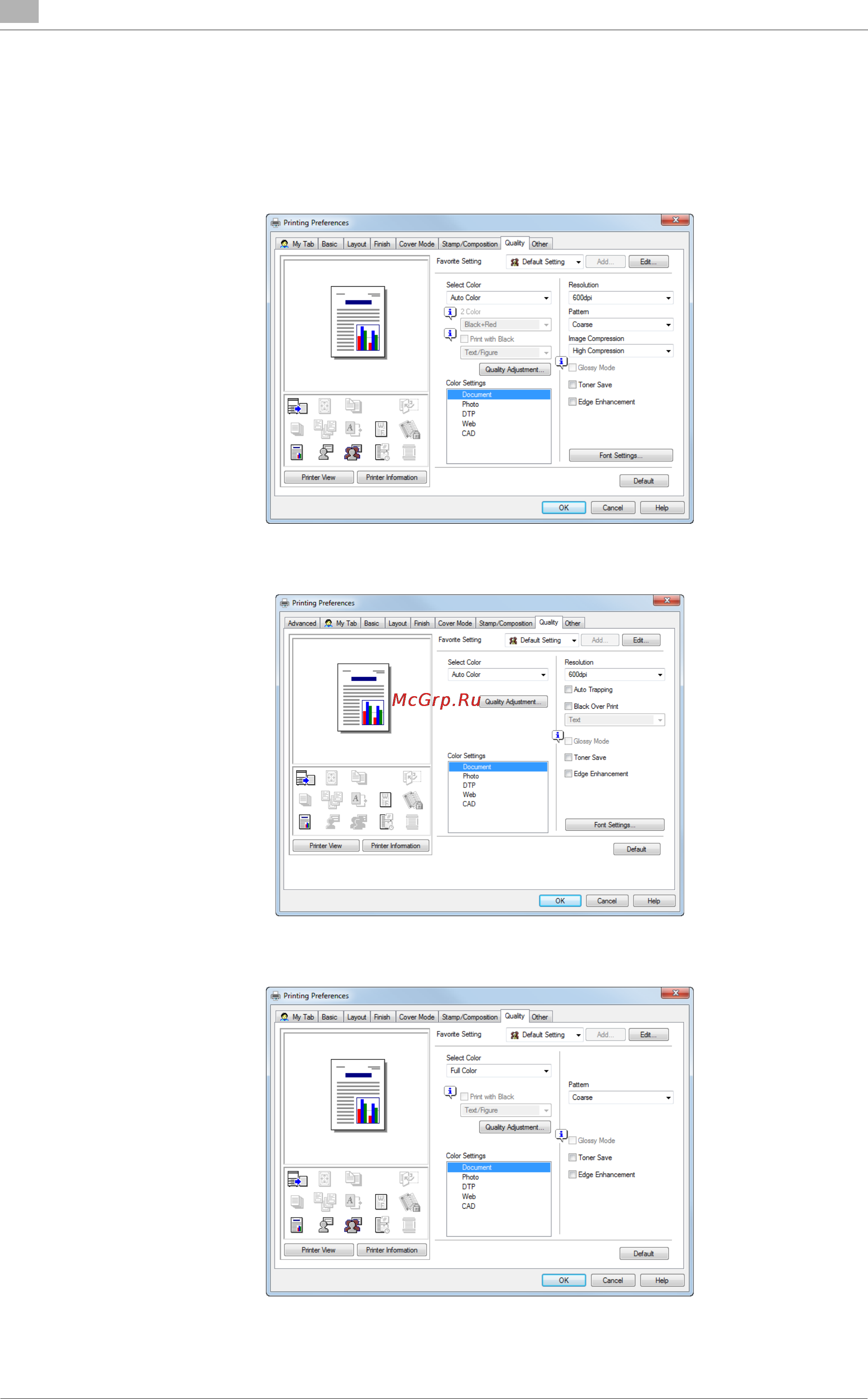 Konica Minolta bizhub C754 [124/284] Available operations in the quality tab