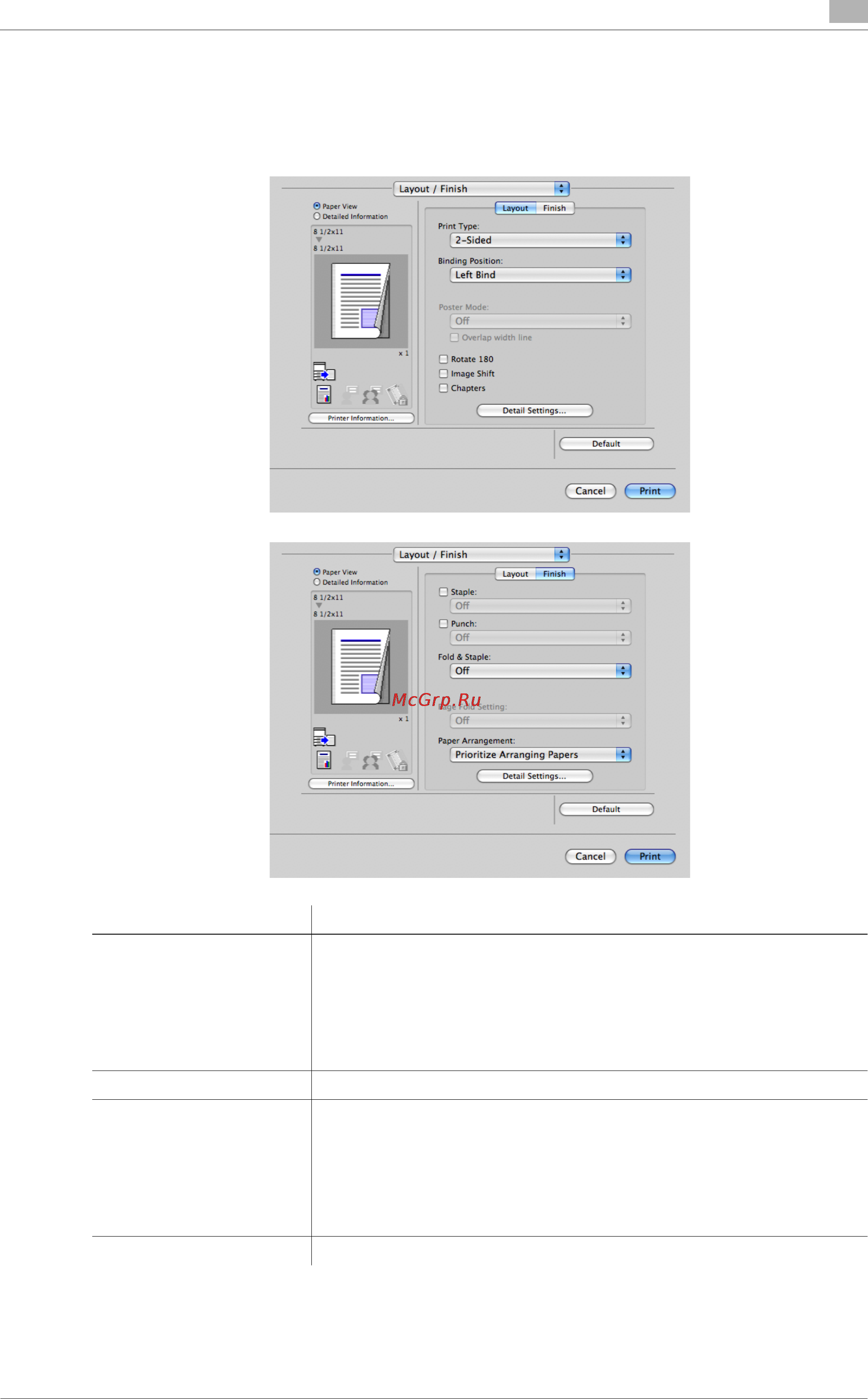 Konica Minolta bizhub C754 [219/284] Available operations in layout finish