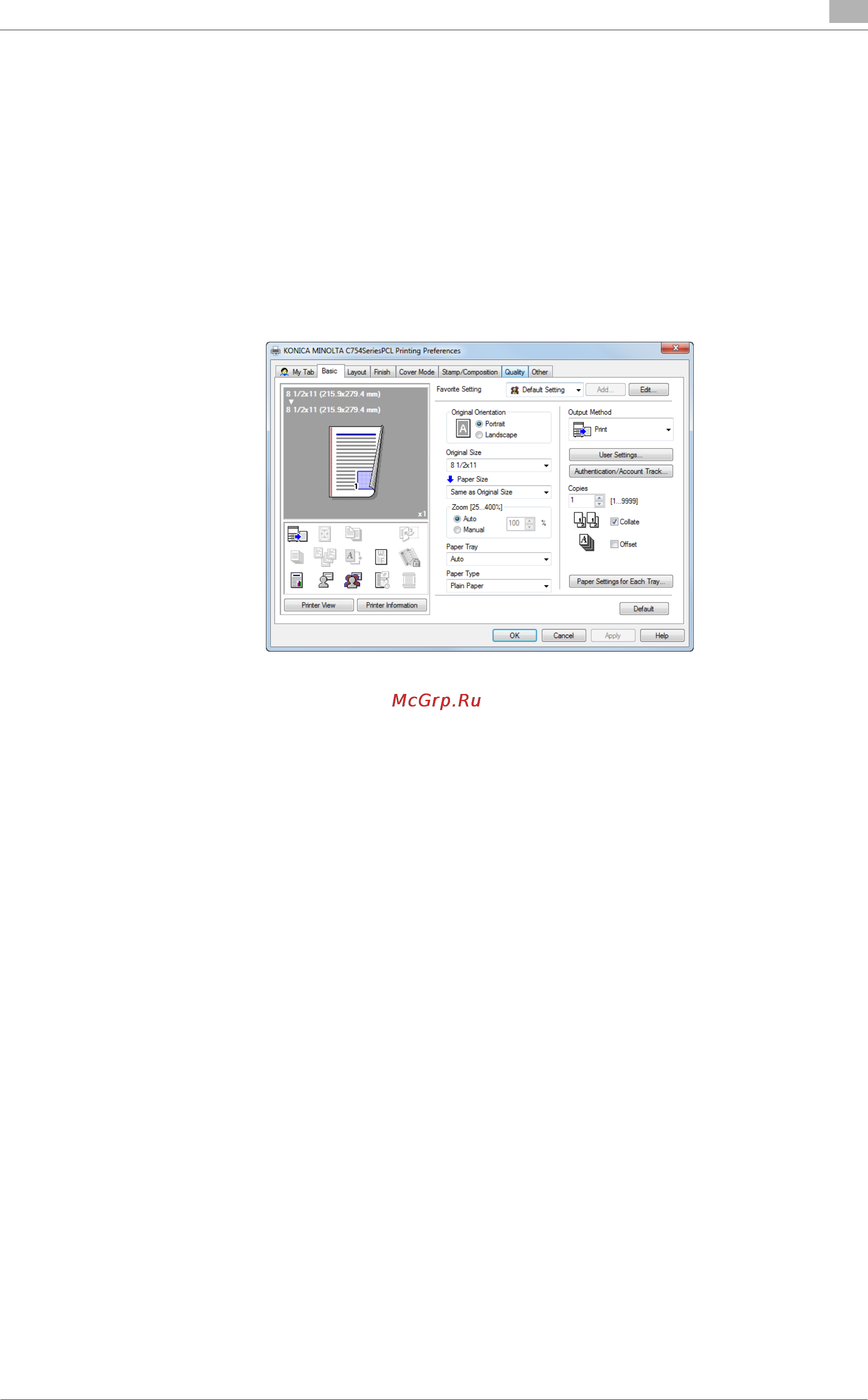 Konica Minolta bizhub C754 [25/284] Changing the default print settings