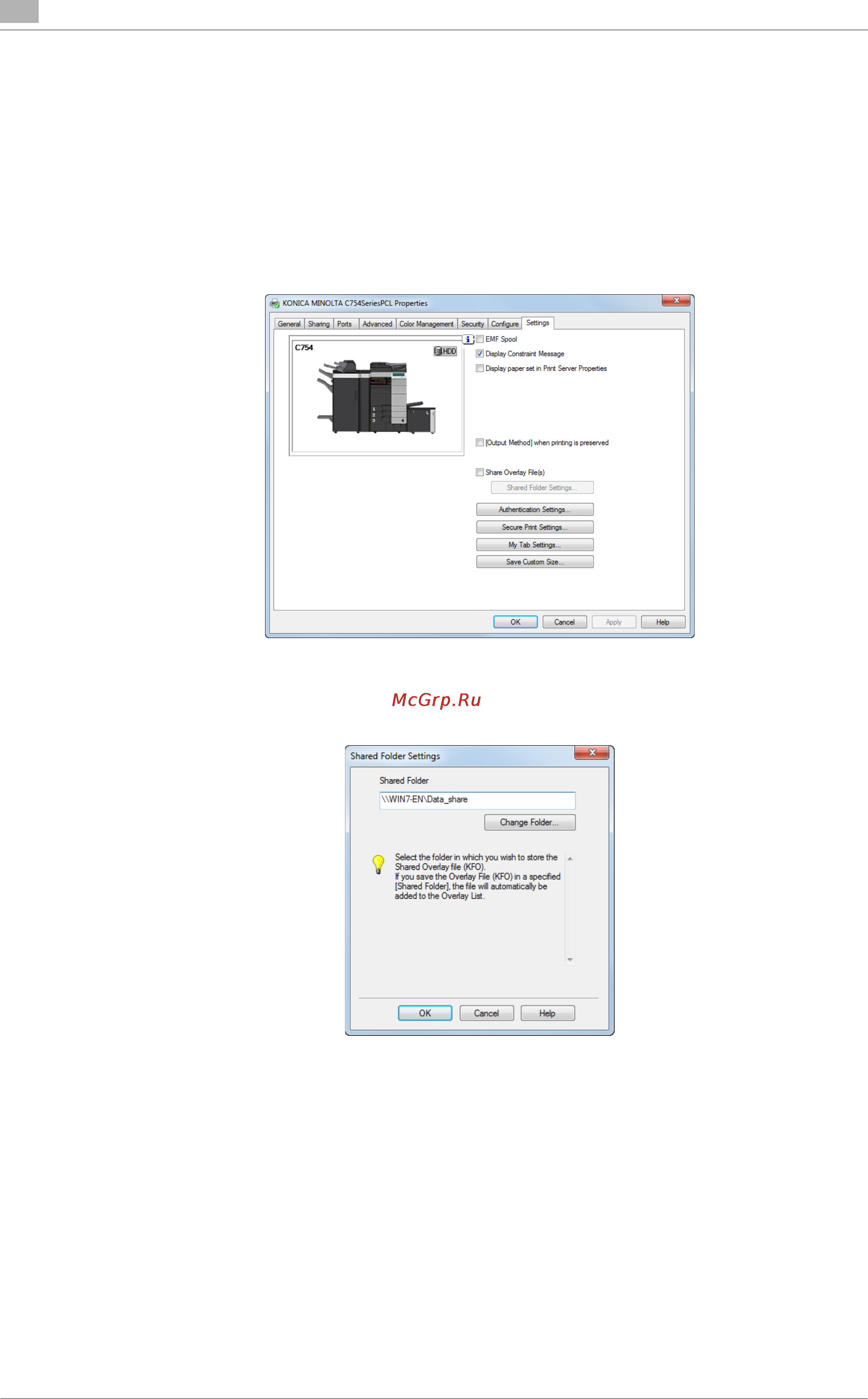 Konica Minolta bizhub C754 [62/284] Creating an overlay image in a shared folder