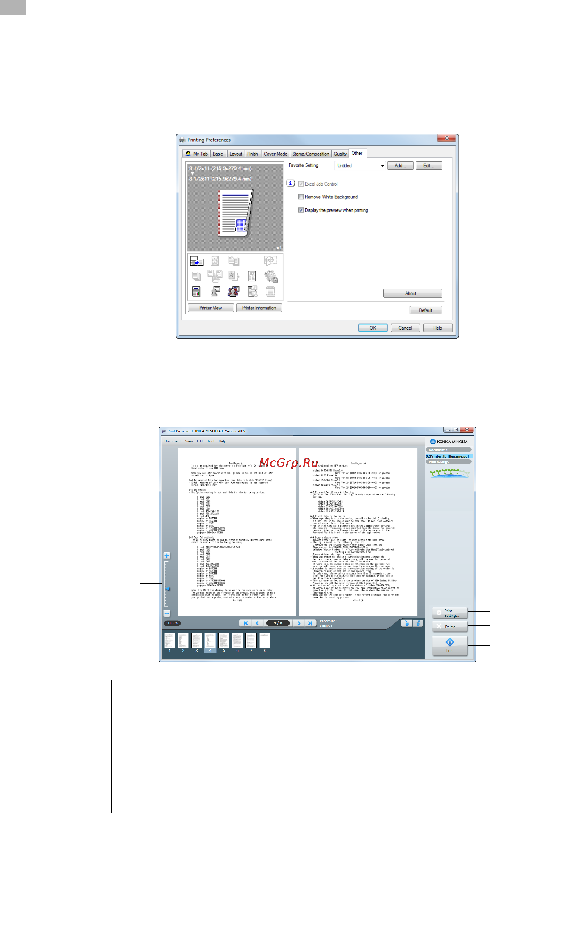 Konica Minolta bizhub C754 [88/284] Previewing the print image xps only