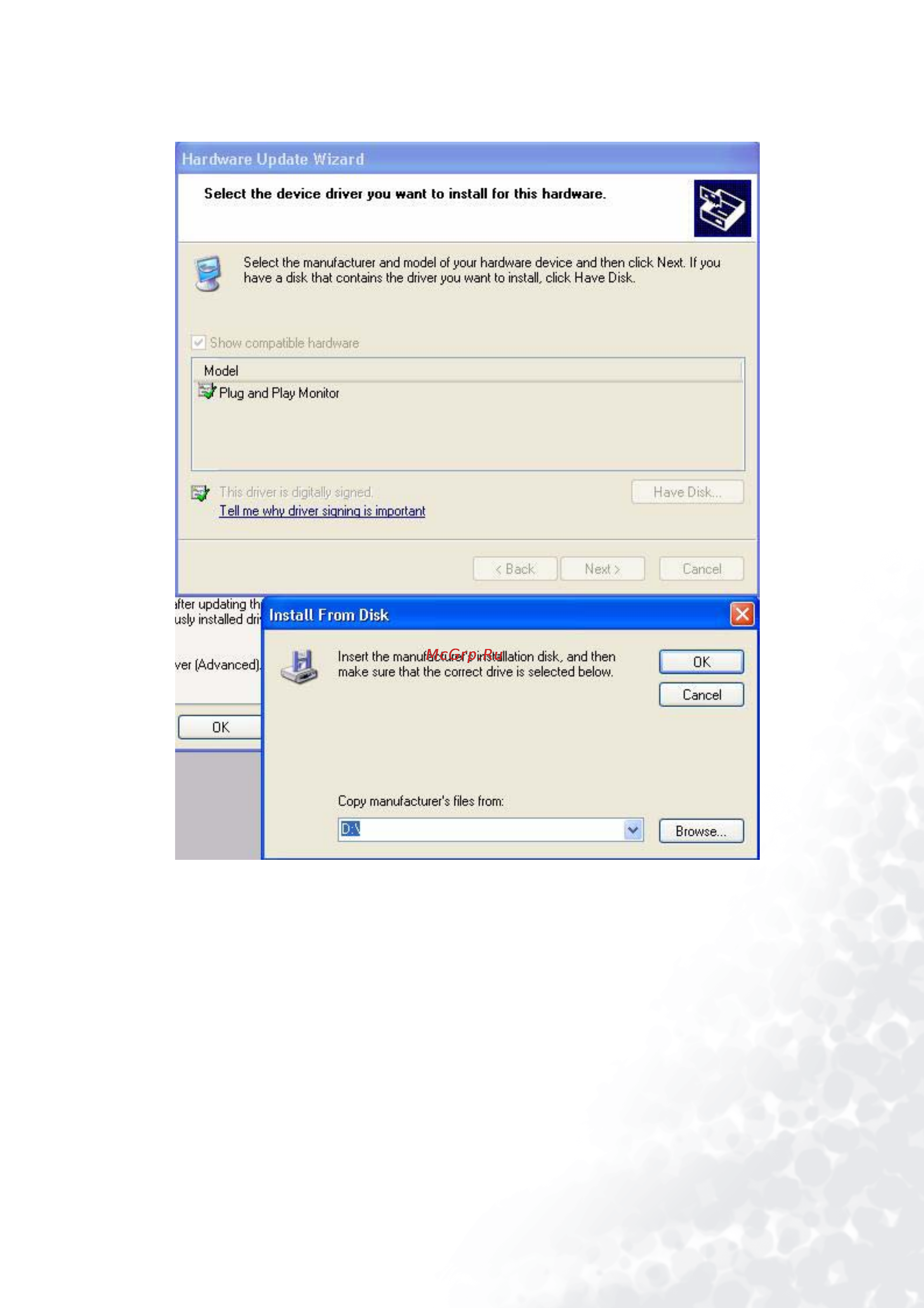 Benq FP992 [35/54] In the next window click have disk an install from disk window will pop up click browse the locate file window will pop up