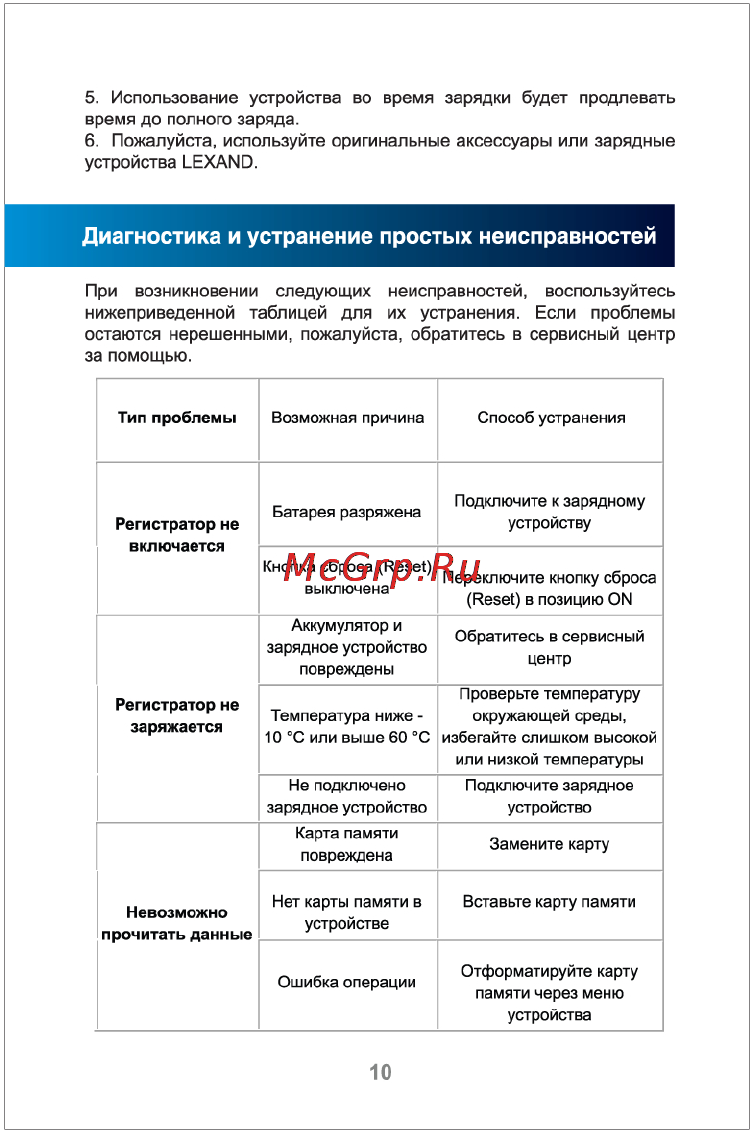 Lexand LR-3700 [10/12] Диагностика и устранение простых неисправностей
