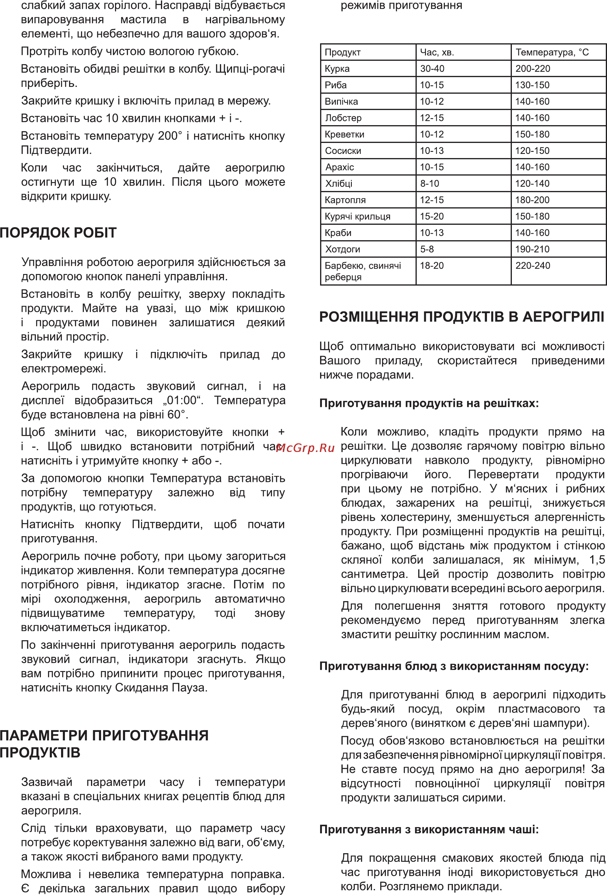 Delfa HT-D11D [4/8] Параметри приготування