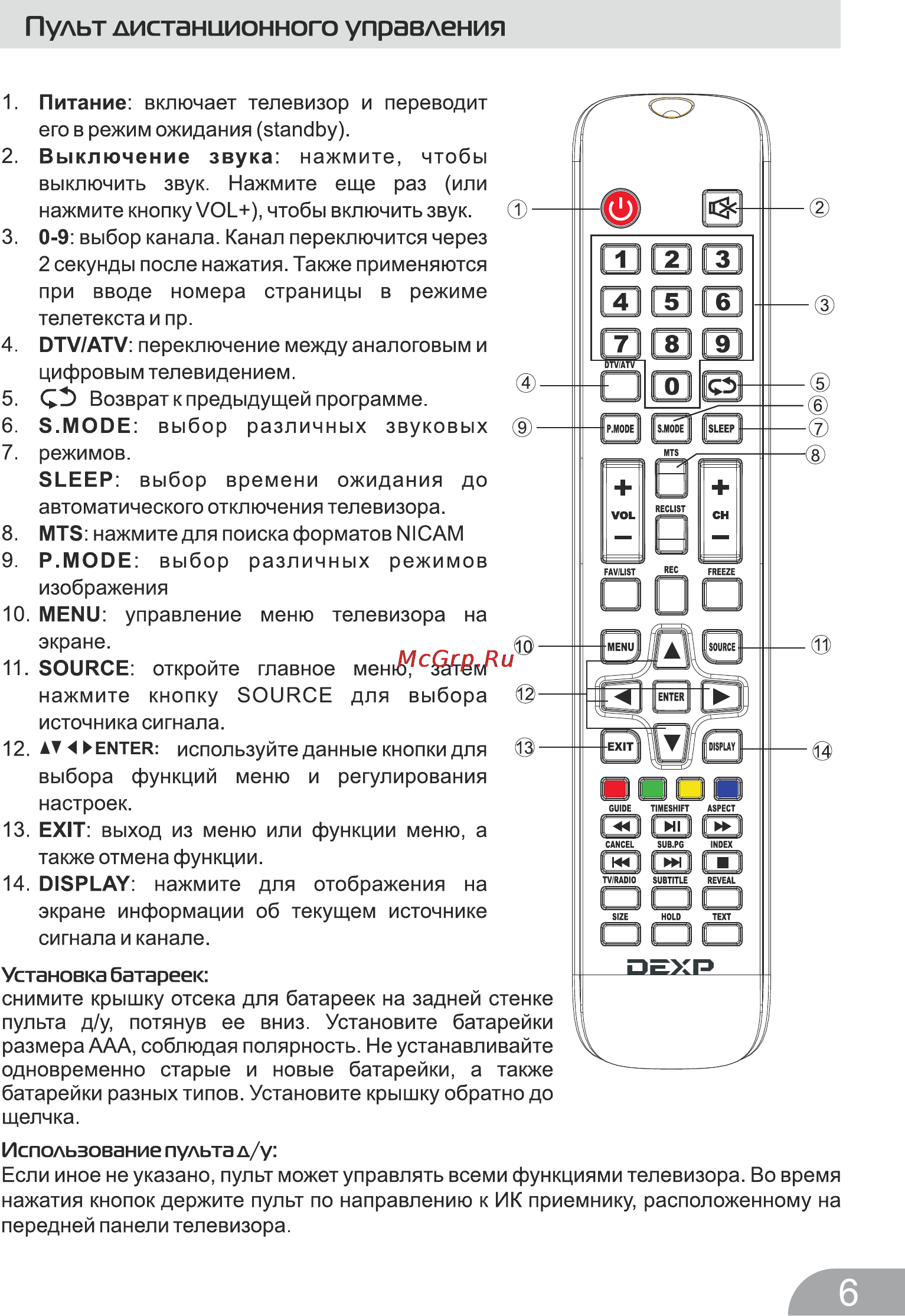 DEXP H24B7100E Инструкция по эксплуатации онлайн [6/24] 117137