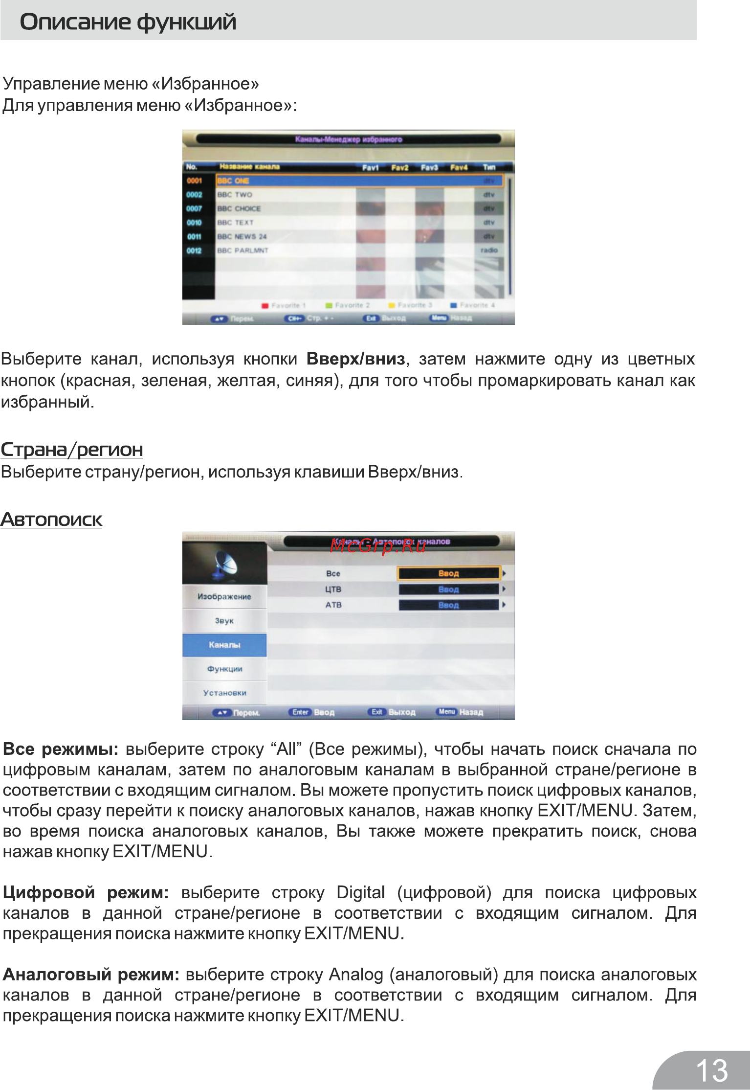 DEXP H32B7000E [13/24] Описание функций