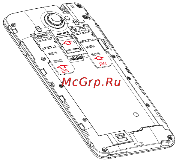 DEXP Ixion MS 5 Black [12/28] Устройство поддерживает одновременную работу двух sim карт перед включением убедитесь что в устройство установлена хотя бы одна установите sim карты карту и tf карту памяти аккуратно протолкнув их по очереди в соответствующий слот до легкого щел