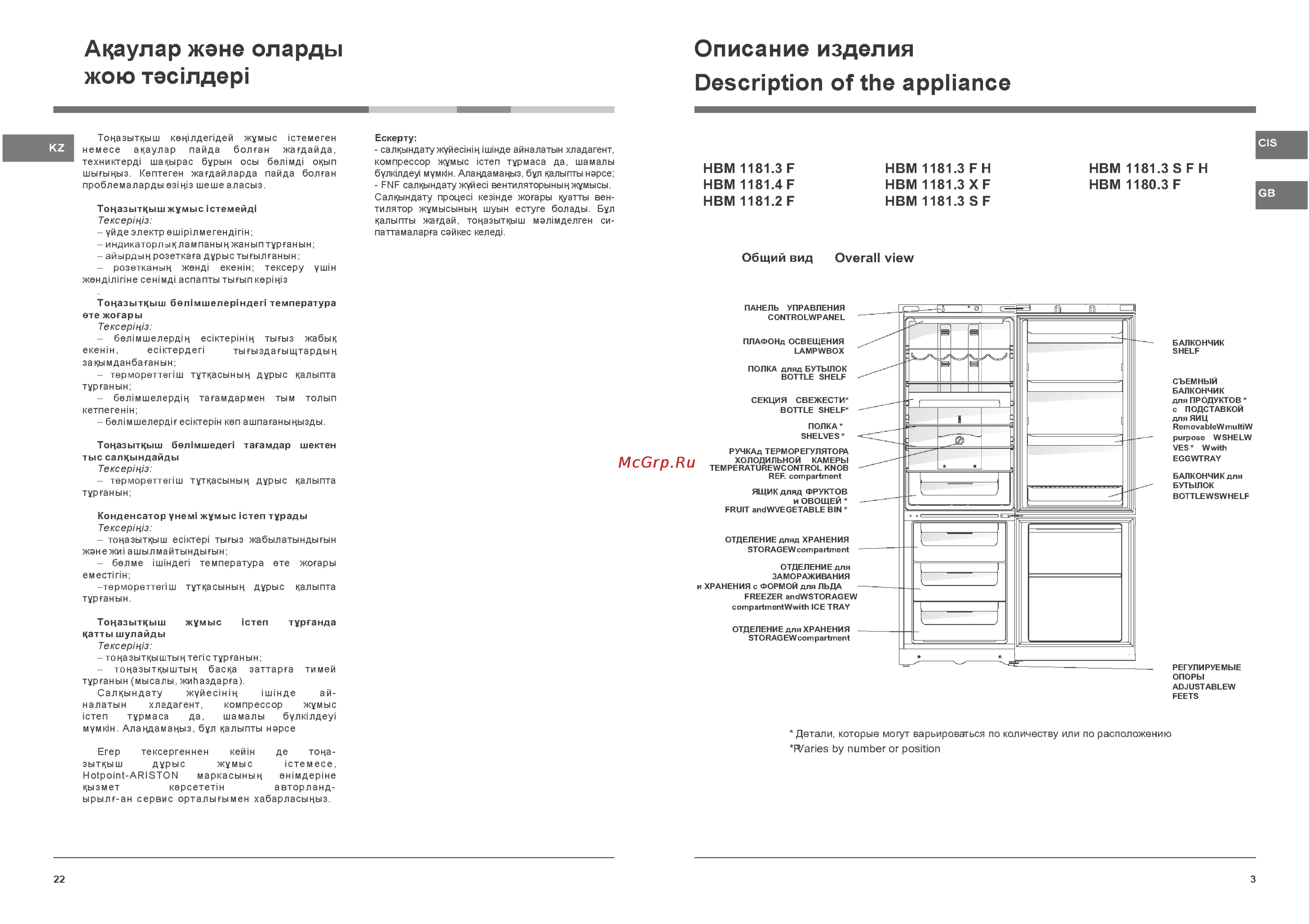 Hotpoint-Ariston HBT 1181.3 S NF H [3/12] Description of the appliance
