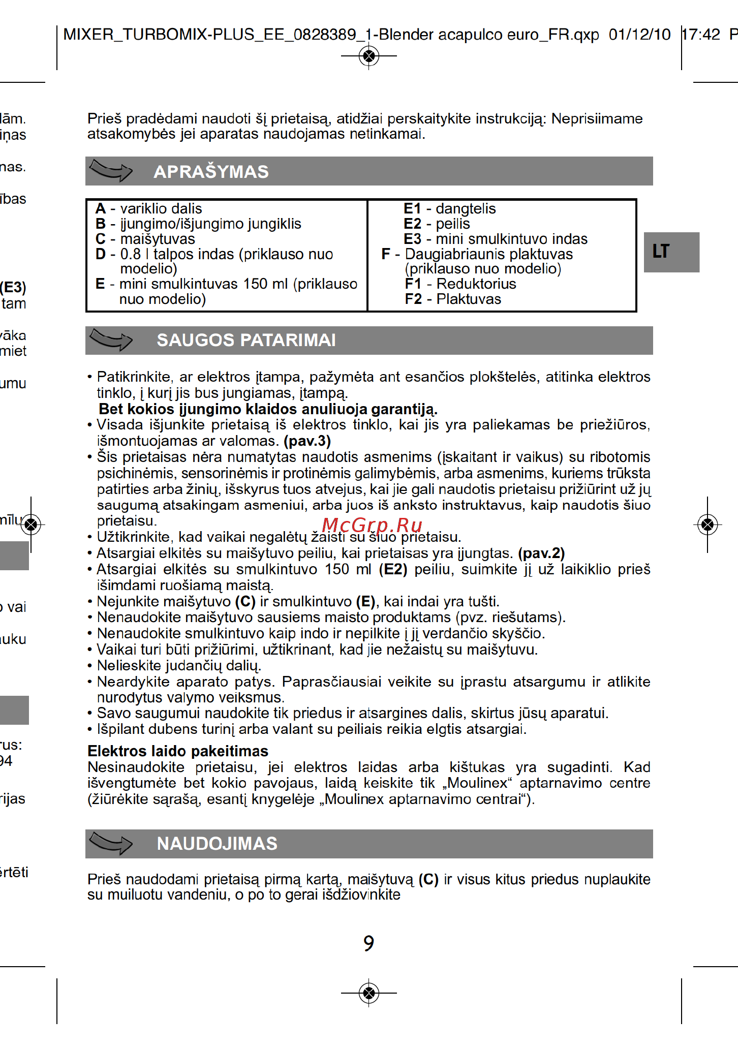 Moulinex DD1001 [11/12] Aprasymas