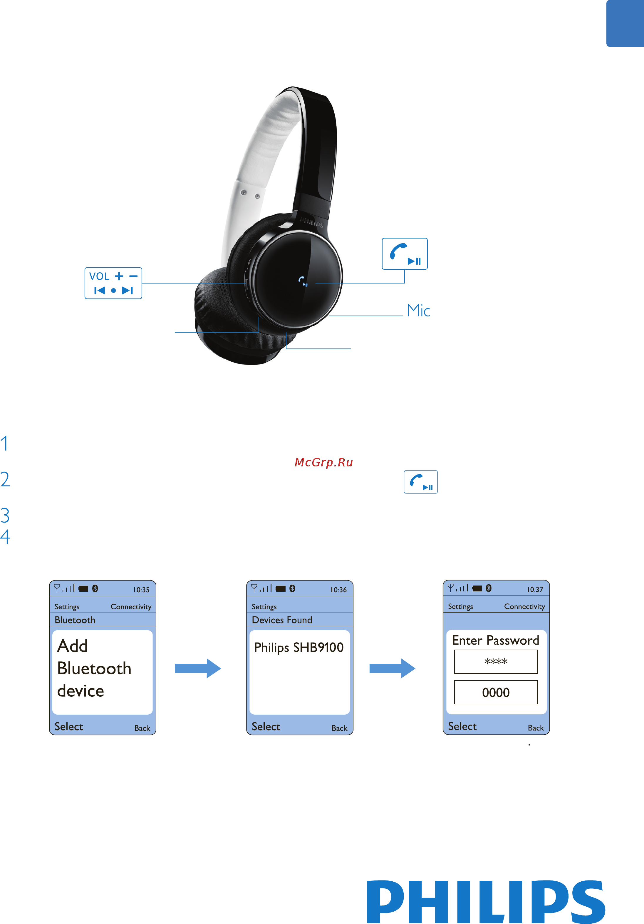 Philips SHB9100 Краткая инструкция онлайн