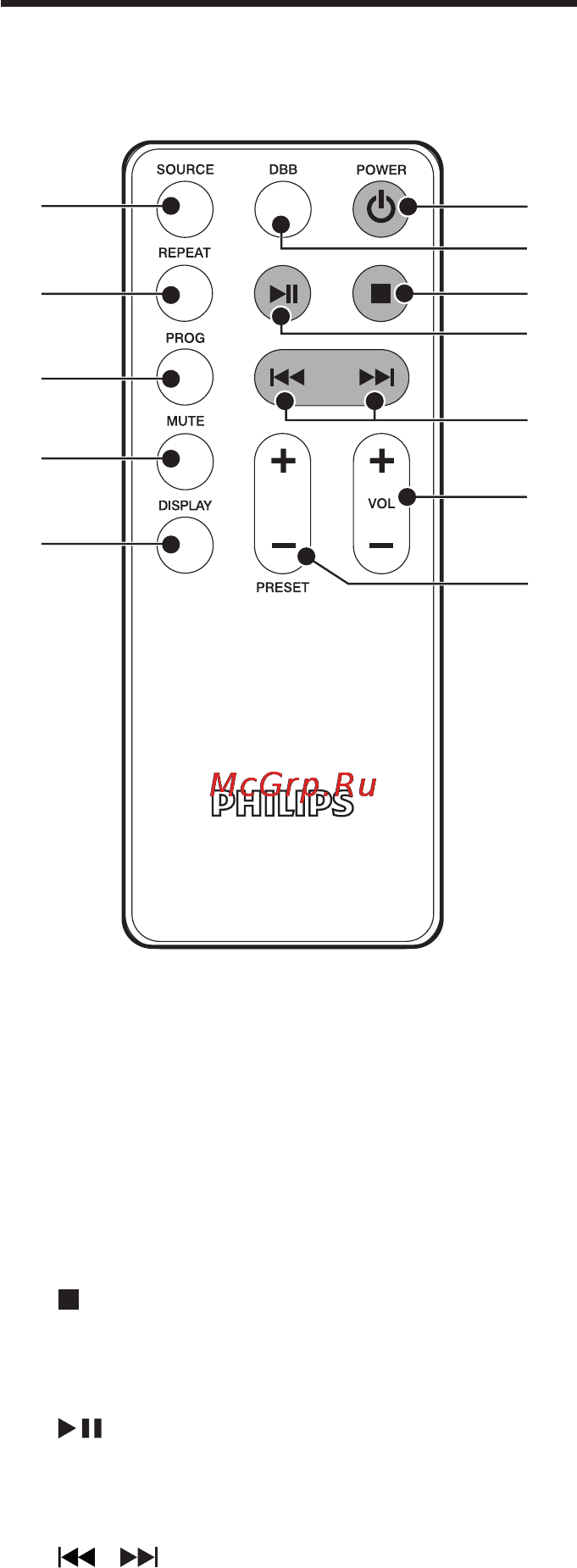 Philips MC127 [8/16] Описание пульта ду