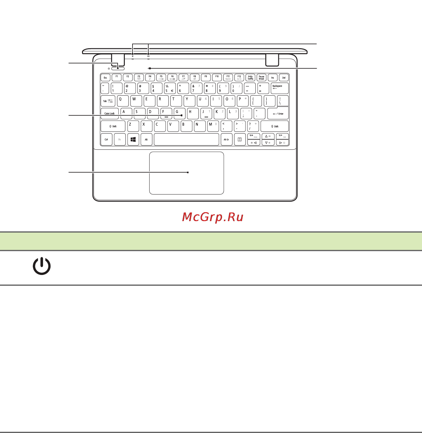 Acer Aspire E3-112-C6XG [10/95] Вид клавиатуры
