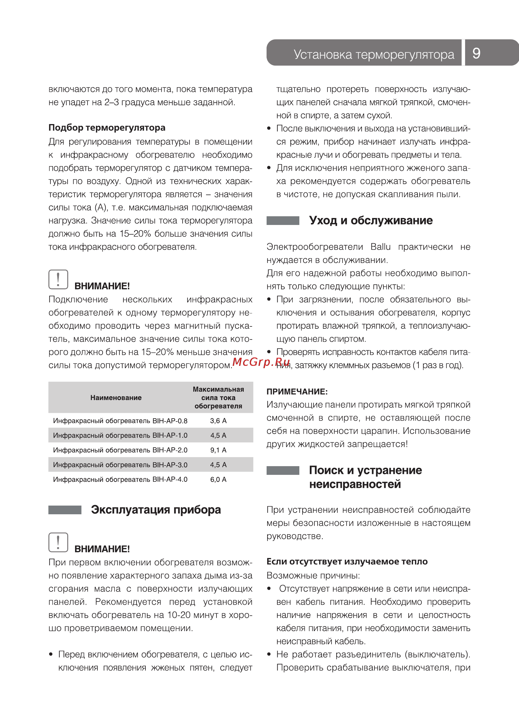 Ballu BIH-AP-1.0 [10/20] Установка терморегулятора