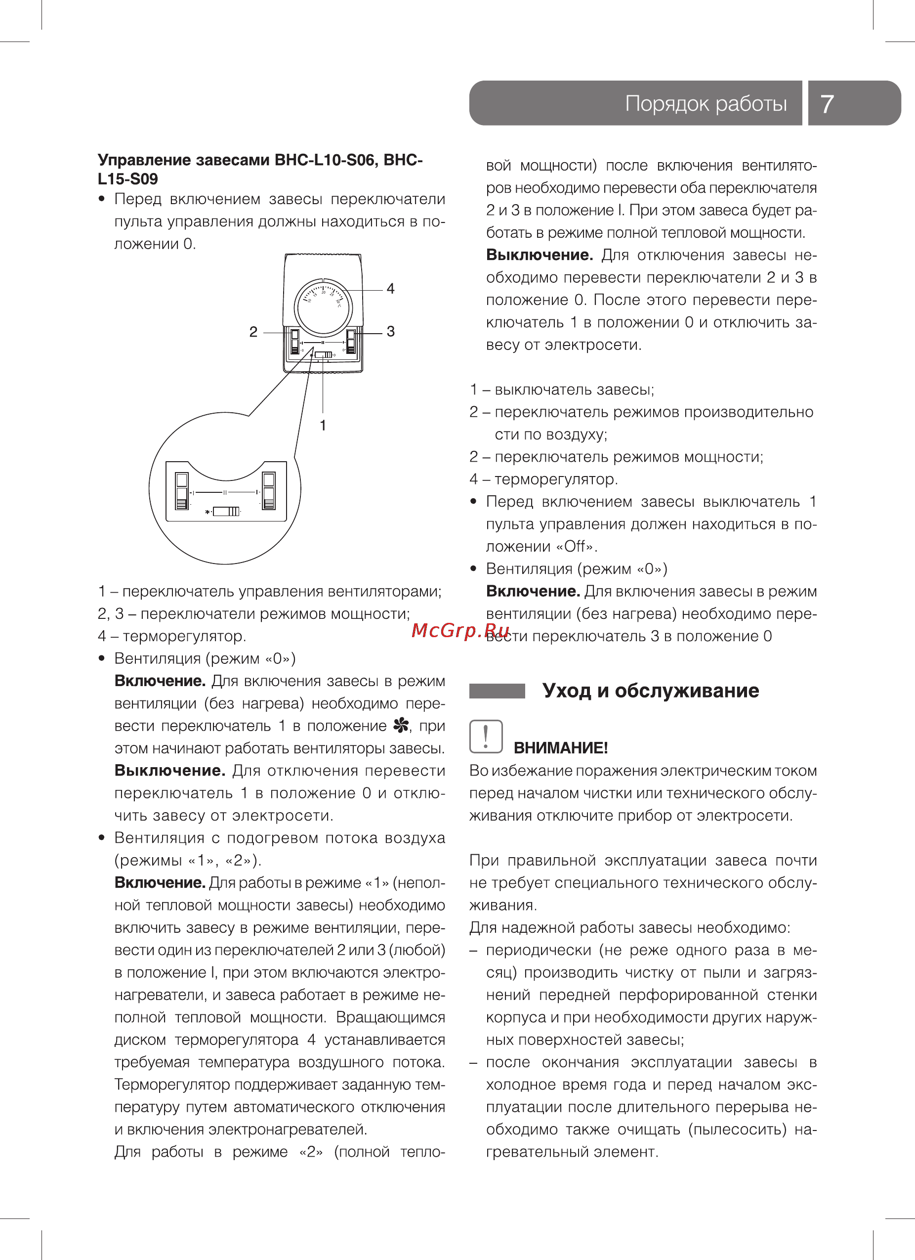 Ballu BHC-L10-S06 [7/20] Порядок работы