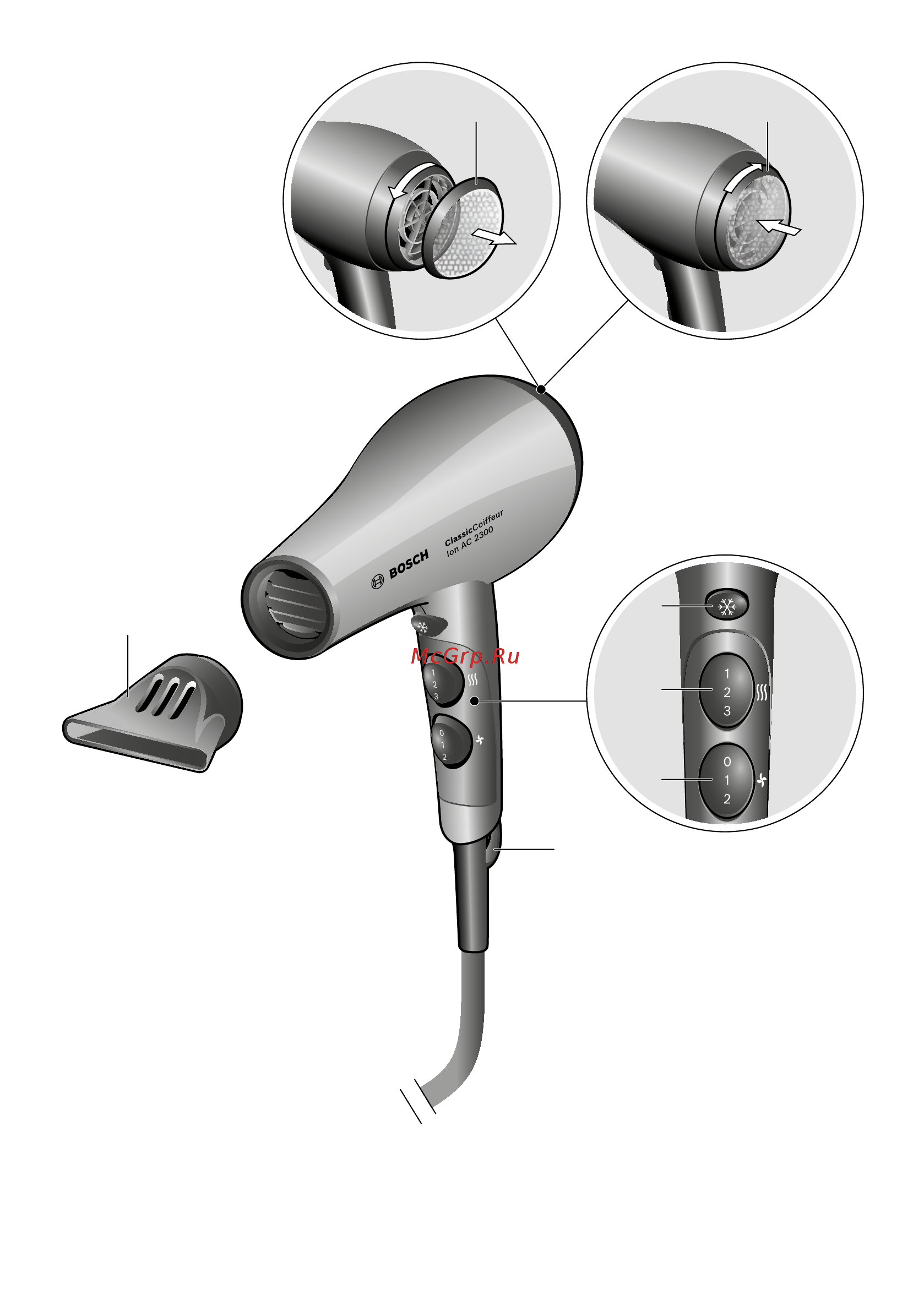 Bosch Classic Coiffeur PHD7961 черный Инструкция по эксплуатации онлайн [3/86] 301163