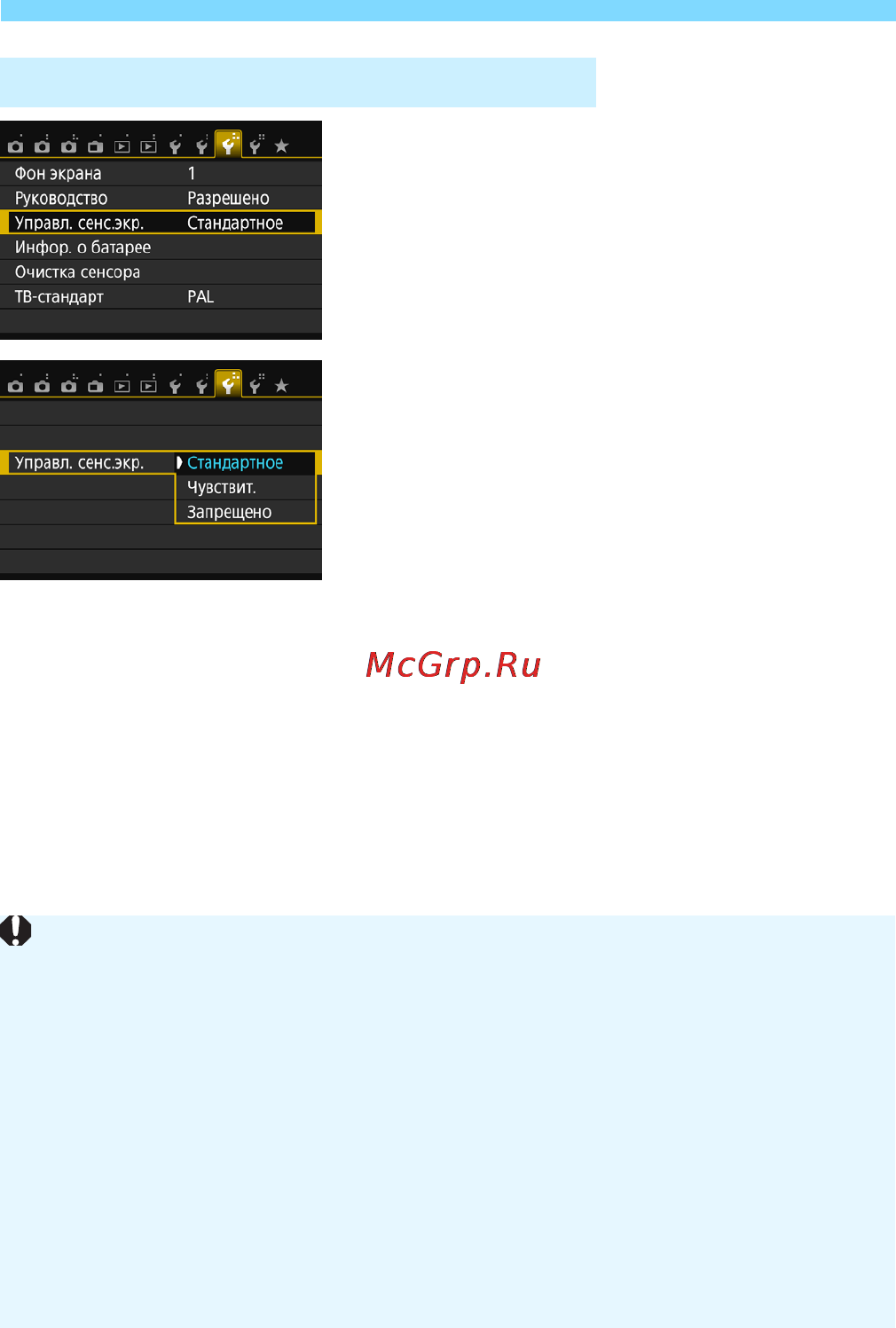 Canon EOS 750D Kit 18-55 IS STM Black [58/416] Настройки сенсорного экрана