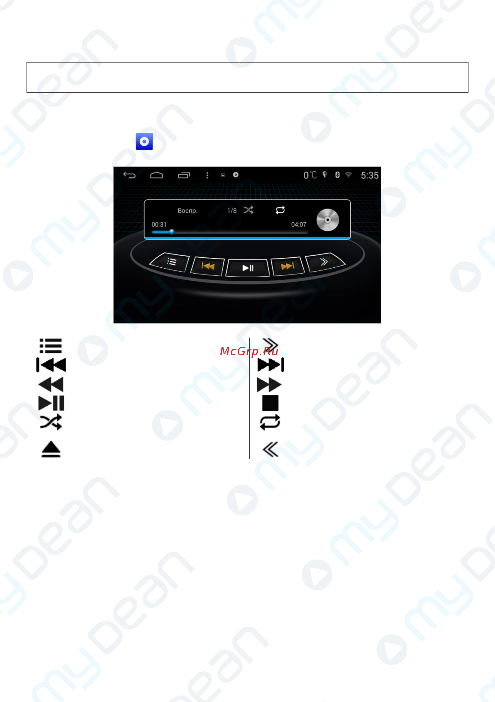 MyDean 5325 [14/28] Воспроизведение audio cd