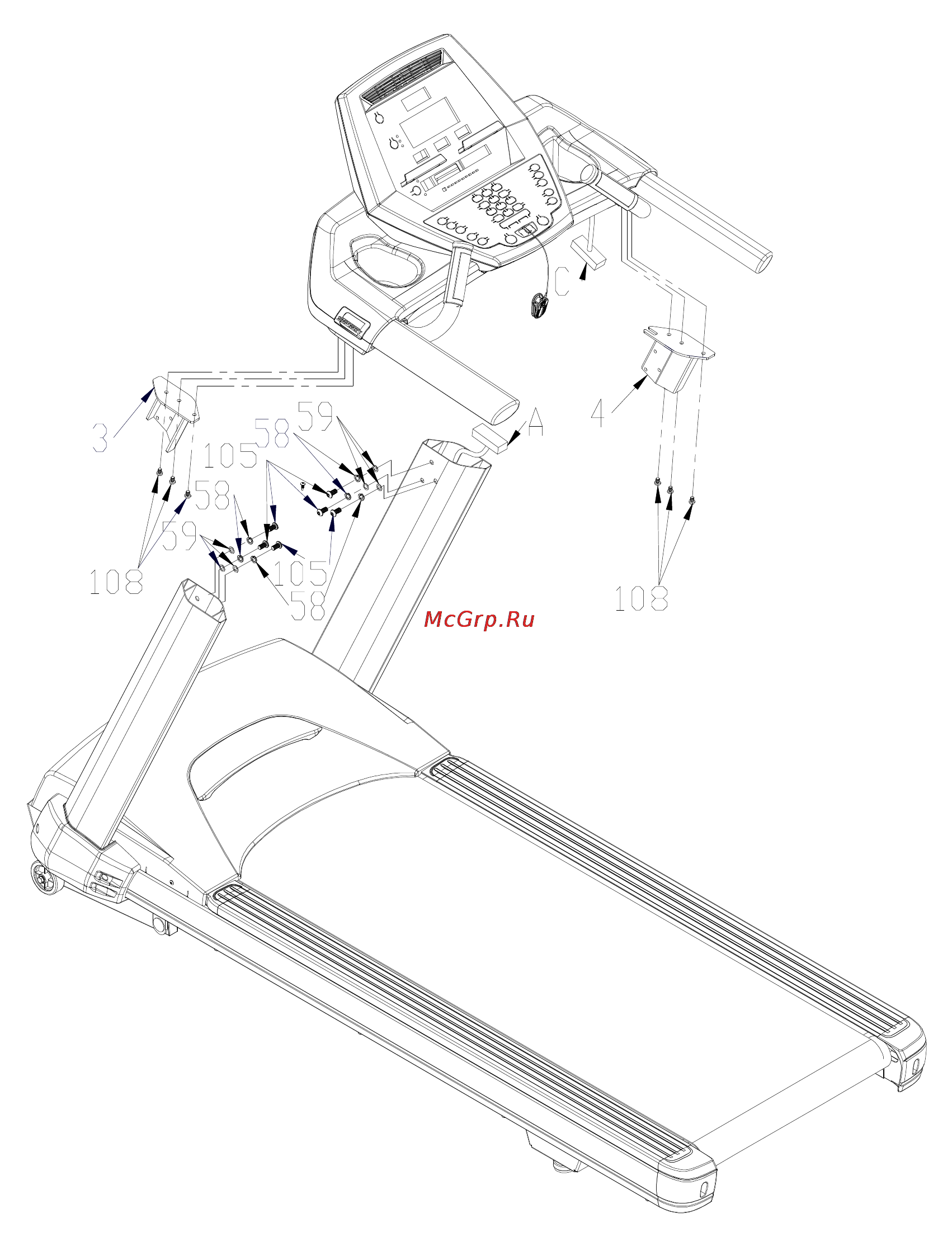 Spirit Fitness CT800 [10/29] Установка консоли на стоечные трубк