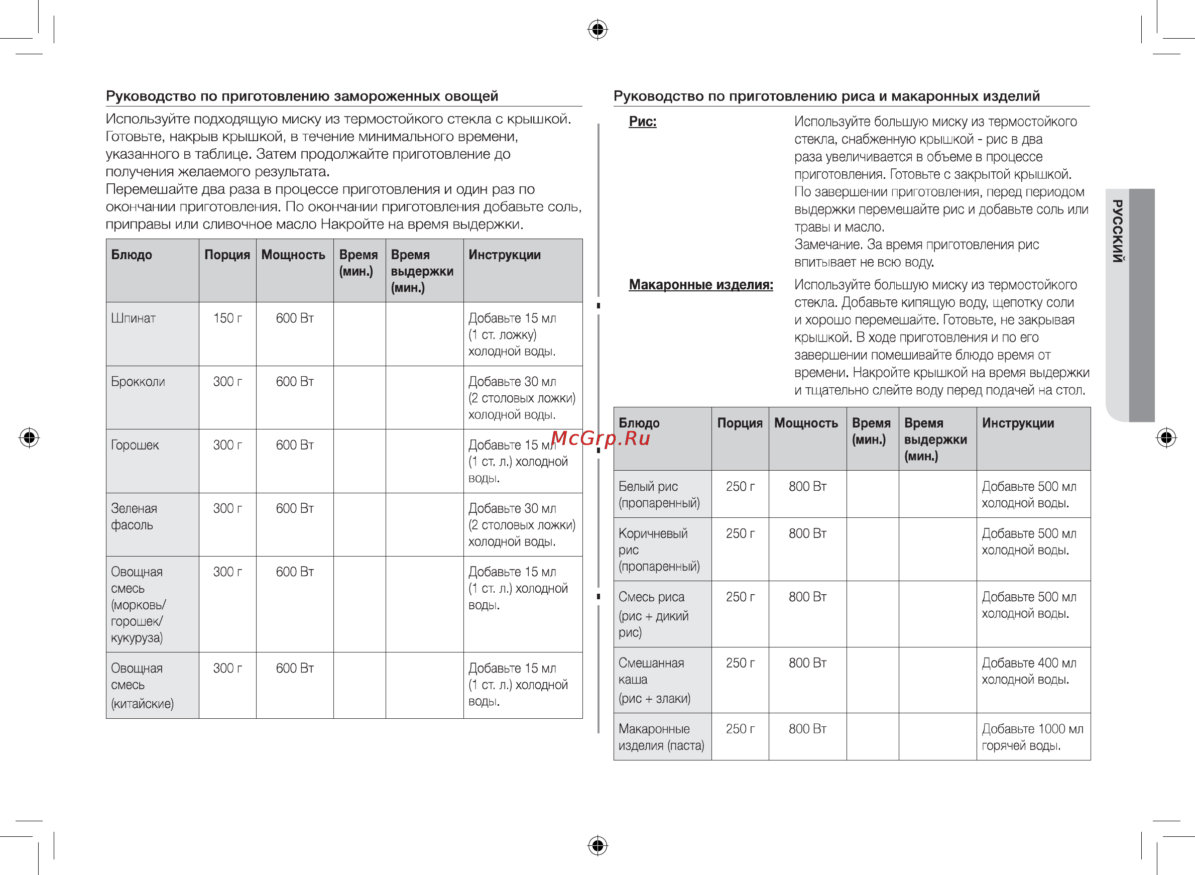 Samsung FG87SSTR [31/40] Блюдо порция мощность время мин