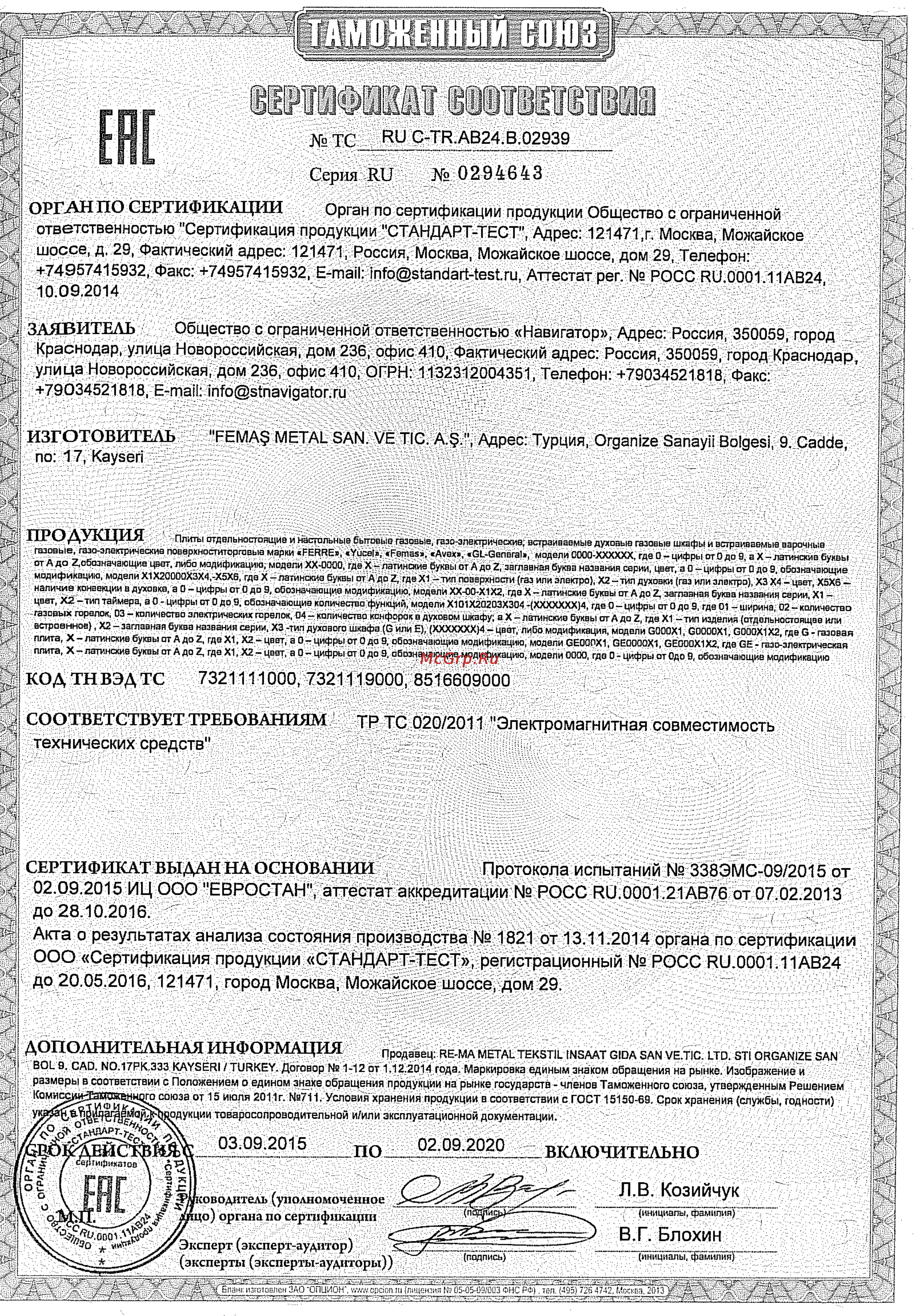 Avex SW 6030 Сертификат соответствия онлайн