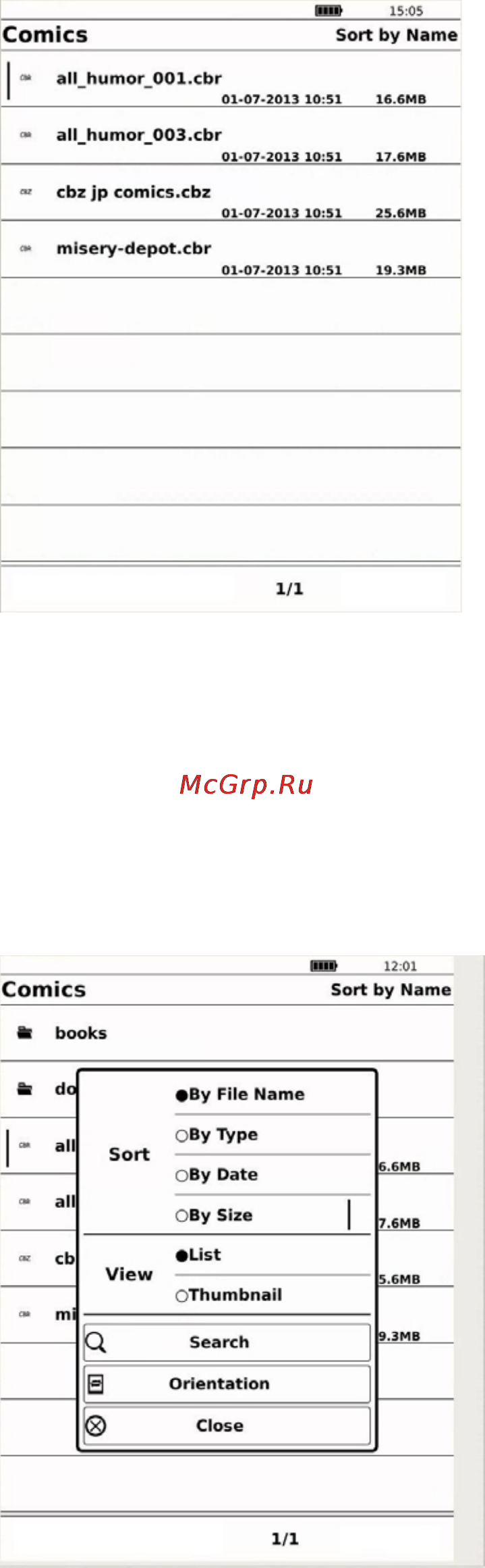 Ritmix RBK-690FL [22/27] Меню опций списка комиксов